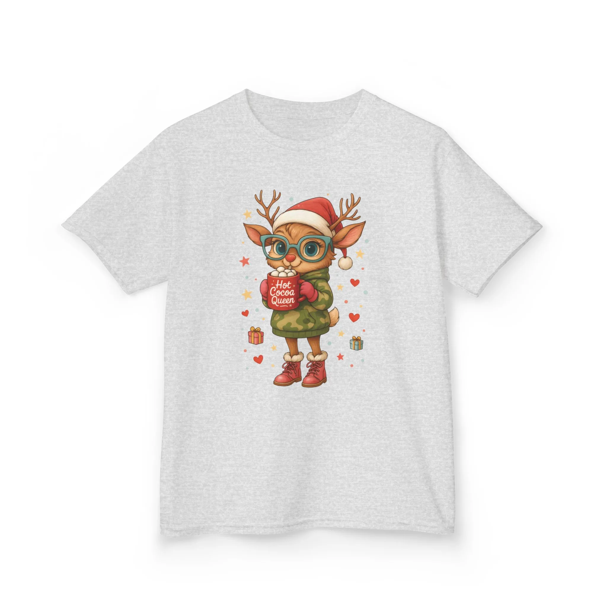 Hot Cocoa Queen Christmas T-Shirt for Girls, Cute Holiday Reindeer Tee - Image 5