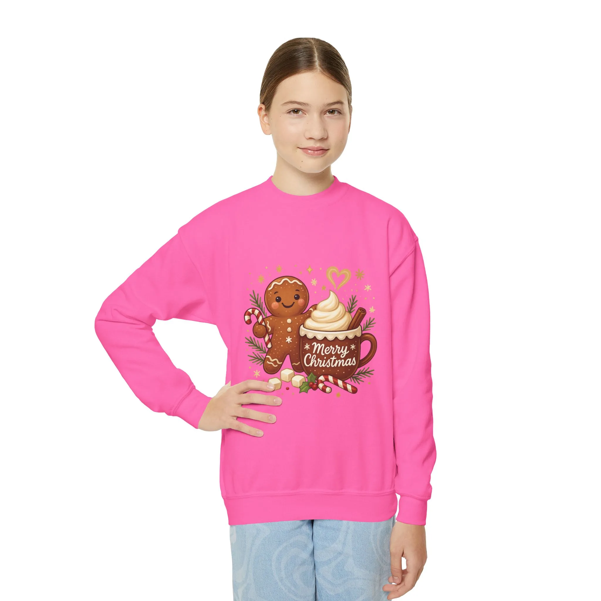 Gingerbread - Hot Cocoa Christmas Sweatshirt for Girls, Cozy Holiday Jumper, Youth Crewneck Sweatshirt - Image 14