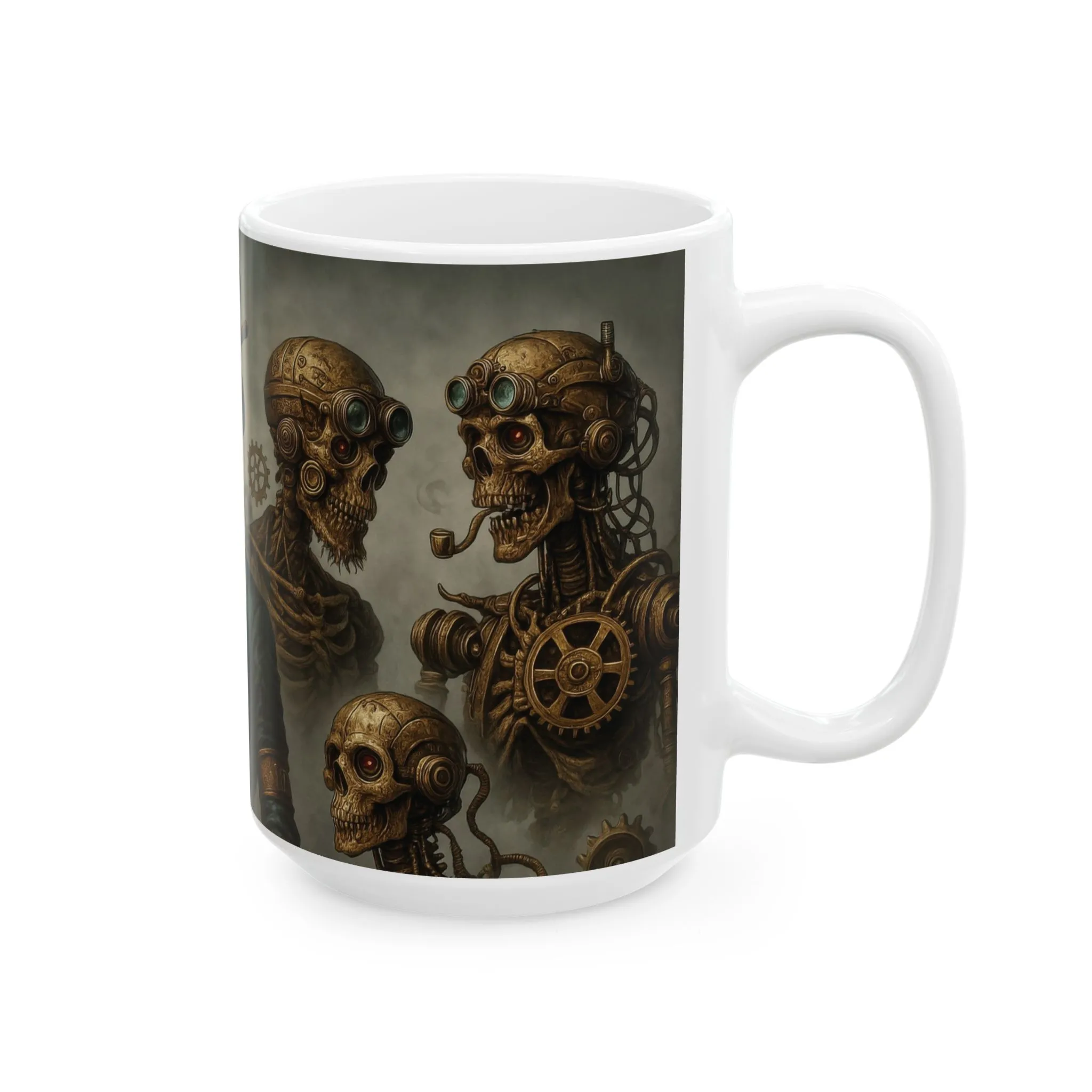 Steampunk Zombie Coffee Mug, Gothic Industrial Steam Era Design, Mechanical Skull Wrap Mug Gift for Him, Ceramic Mug, (15oz) - Image 4