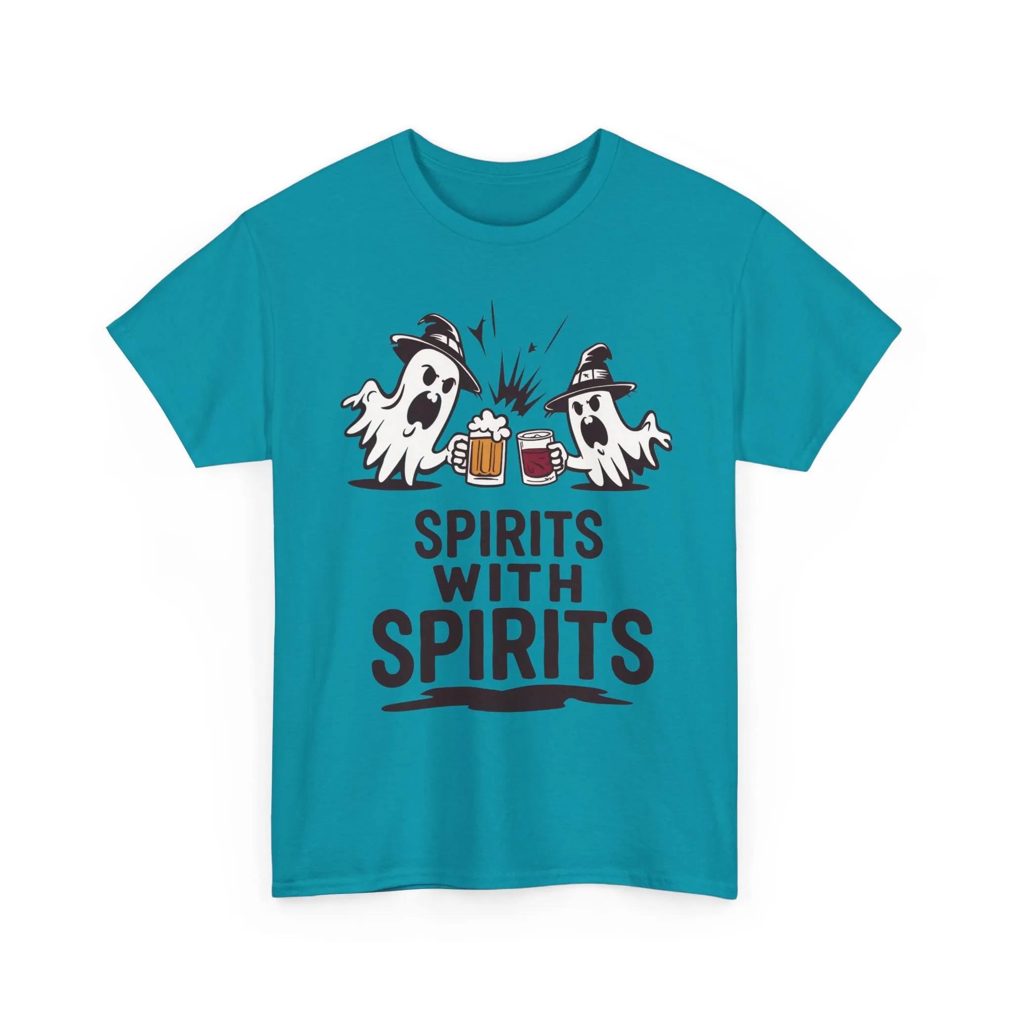 Spirits With Spirits Men's T-Shirt, Funny Ghost Drinking Halloween Party Graphic Tee - Image 16