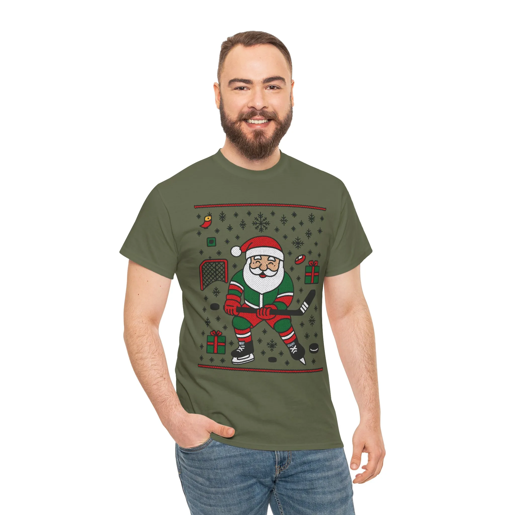 Hockey Santa Men's Christmas T-Shirt, Funny Sports Holiday Tee - Image 8