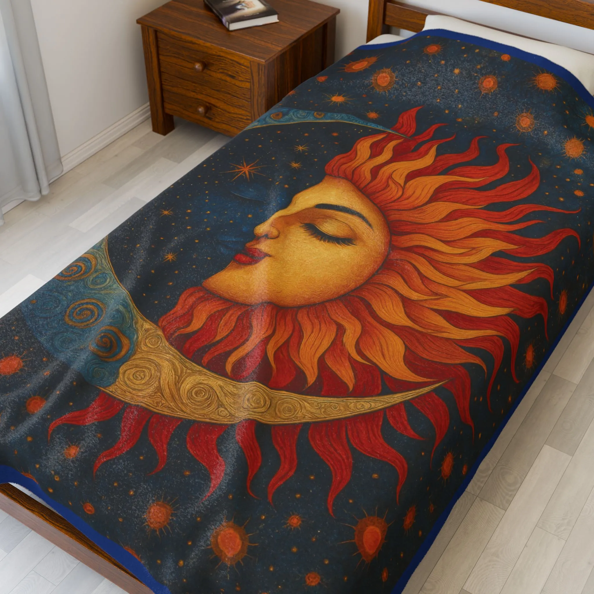 Sun and Moon Velveteen Plush Blanket, Celestial Cosmic Throw Blanket, Boho Astrology Home Decor, Cozy Spiritual Gift for Star Lovers - Image 2