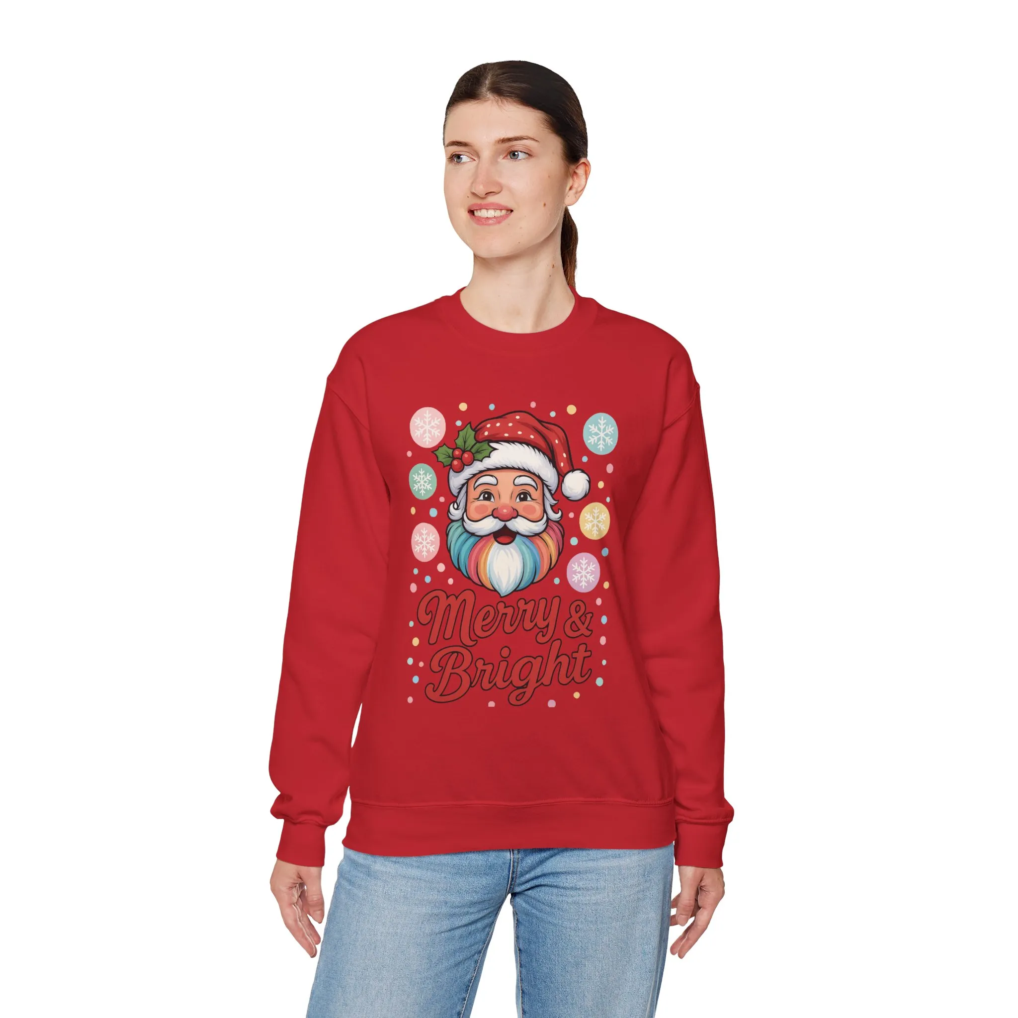 Merry - Bright Santa Christmas Sweatshirt, Retro Pastel Holiday Jumper, Cute Santa Sweater for Women - Image 27