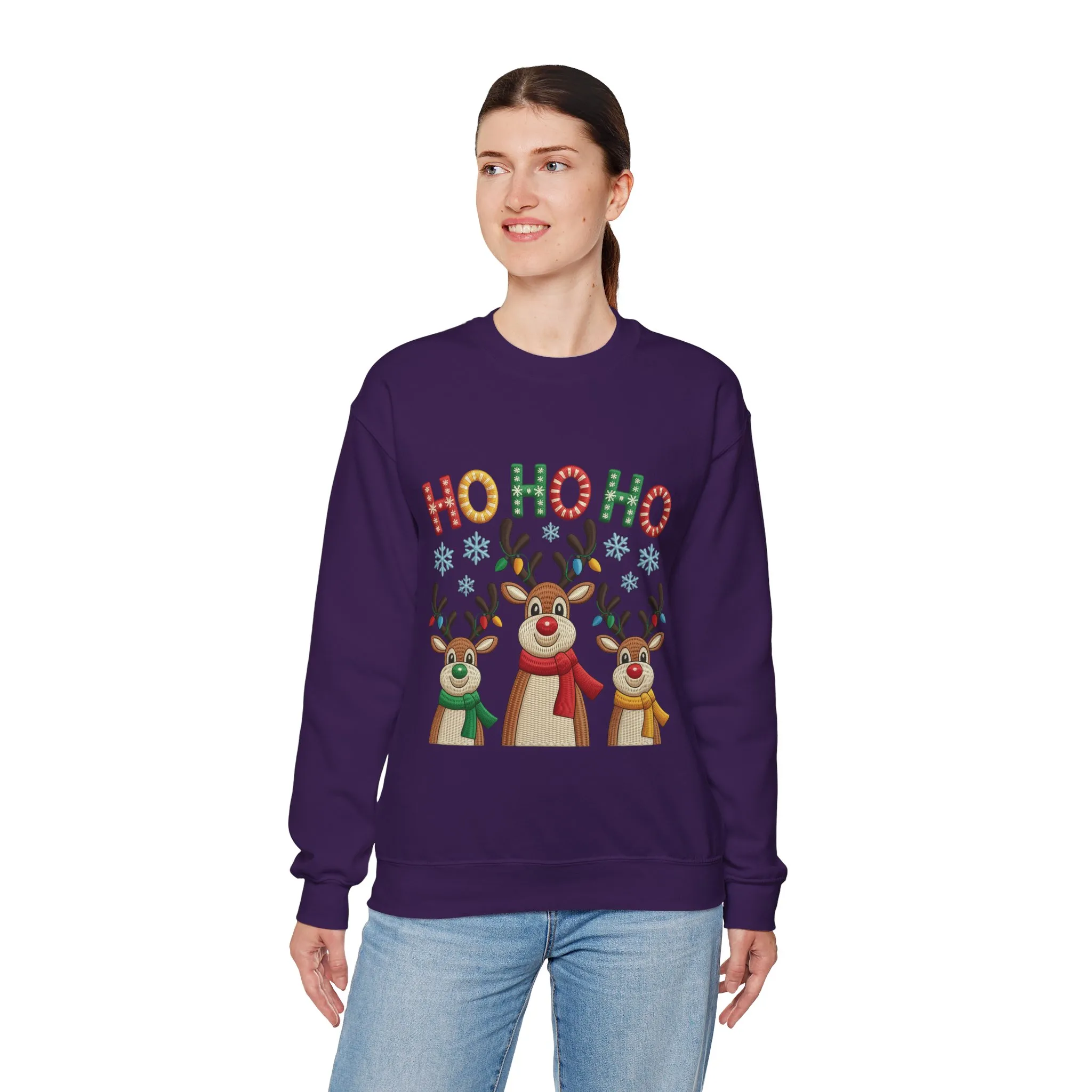 Ho Ho Ho Reindeer Christmas Sweatshirt, Cute Holiday Pullover for Women - Image 18