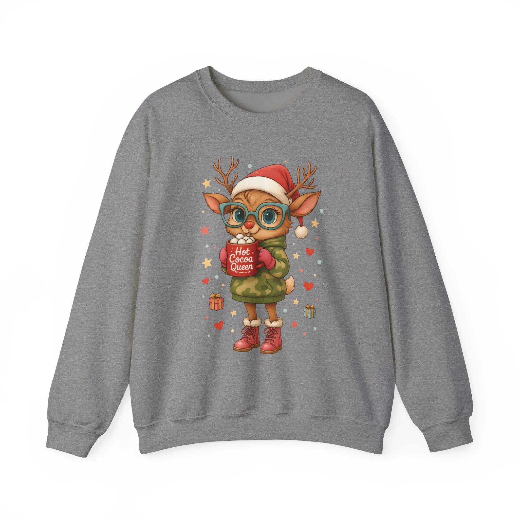 Hot Cocoa Queen Christmas Women's Sweatshirt, Cute Cozy Holiday Reindeer Pullover - Image 7
