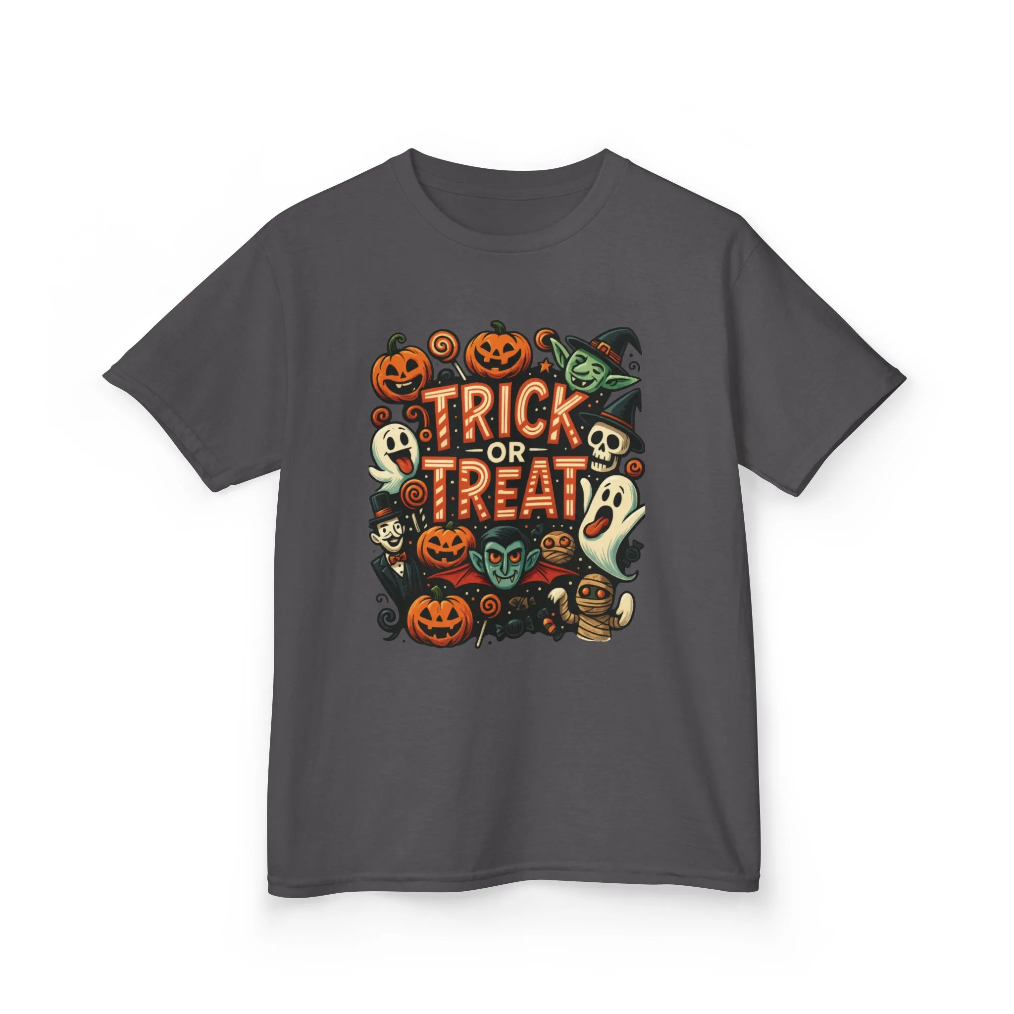 Kids Trick or Treat T-Shirt, Halloween Graphic Tee with Pumpkins, Ghosts & Vampires, Fun Spooky Shirt for Children - Image 13