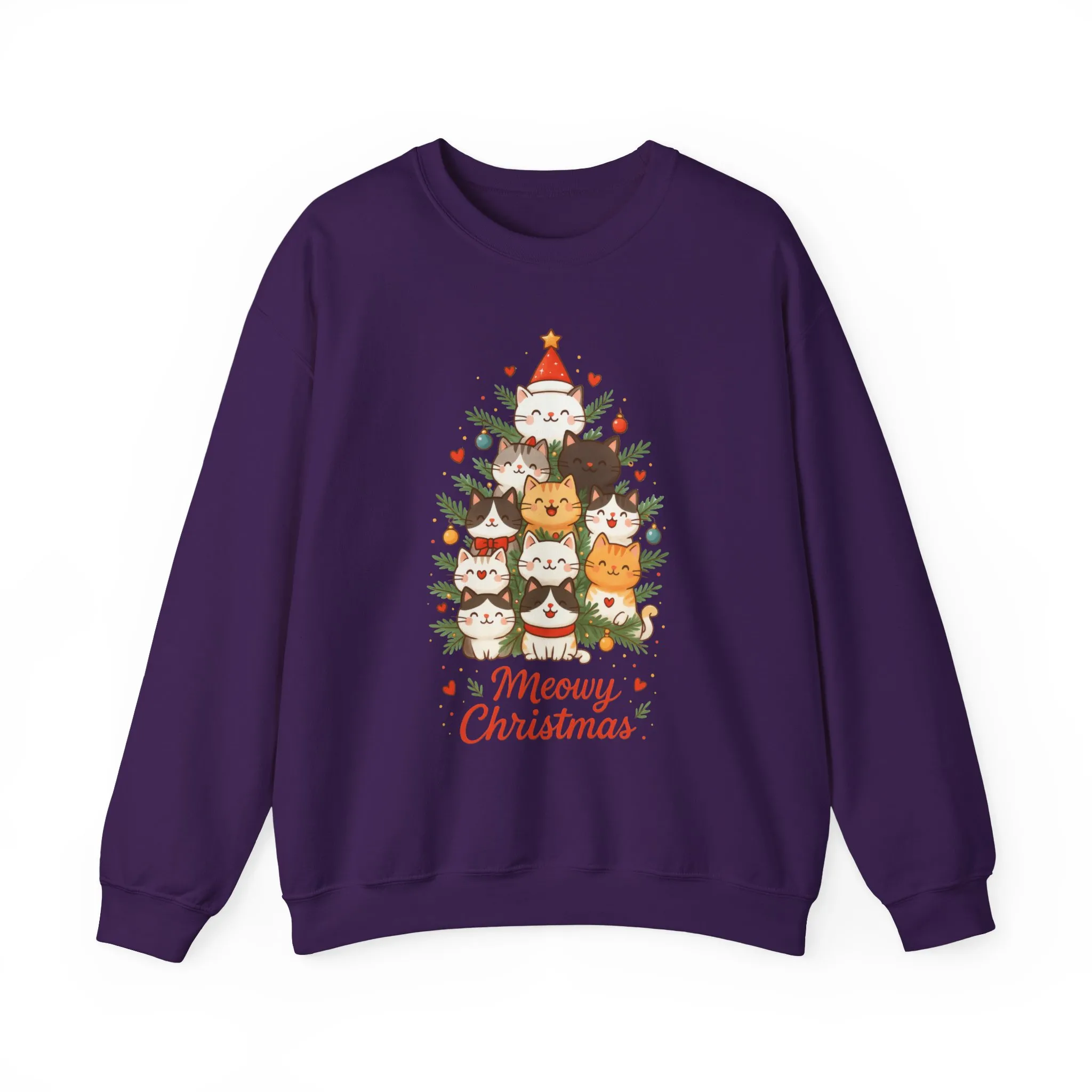 Women's Meowy Christmas Cat Sweatshirt, Cute Holiday Kitty Pullover - Image 22