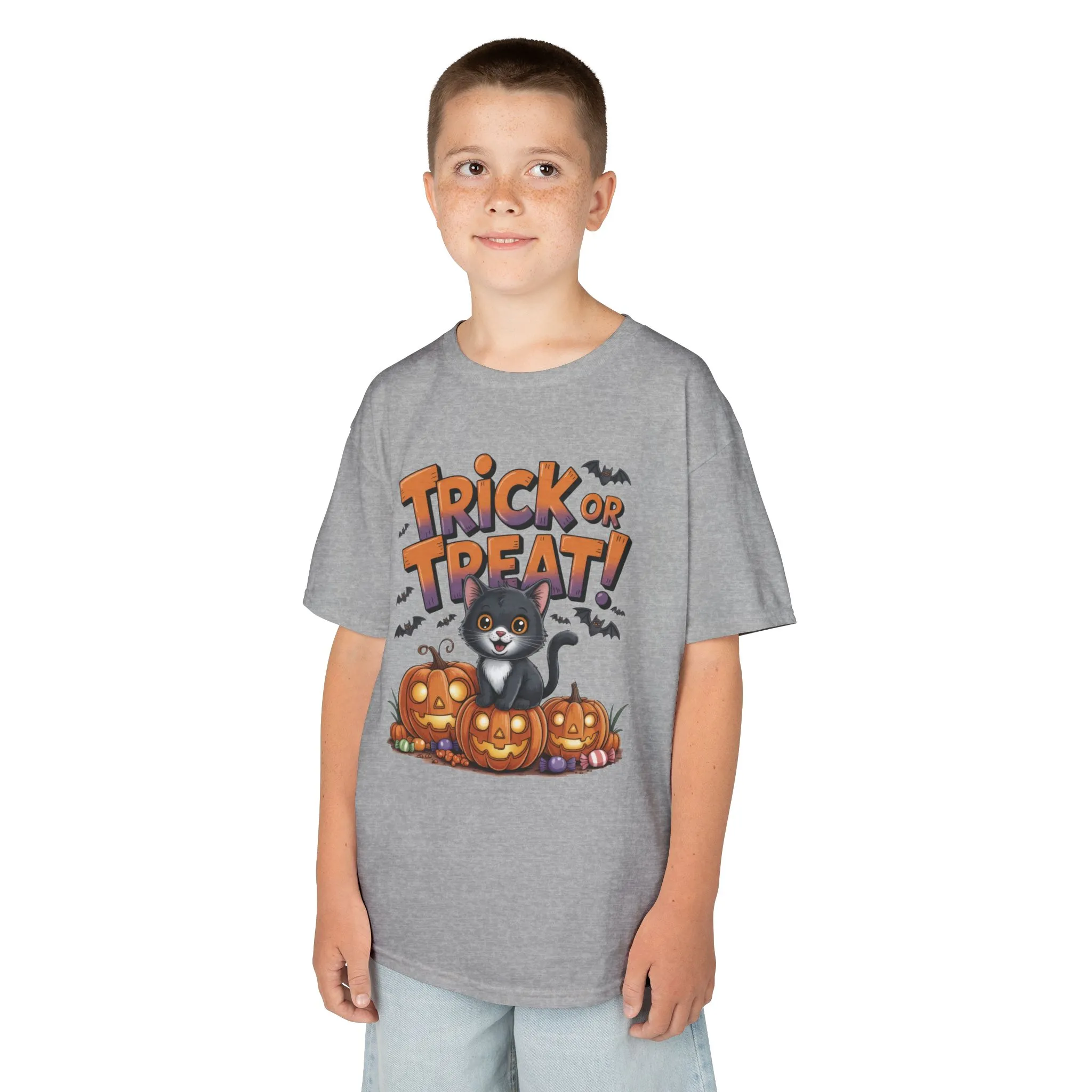 Girls Cute Black Cat Trick or Treat Halloween T-Shirt, Funny Pumpkin Cat Tee, Spooky Fall Shirt for Kids, Matching Family Halloween Shirts - Image 9