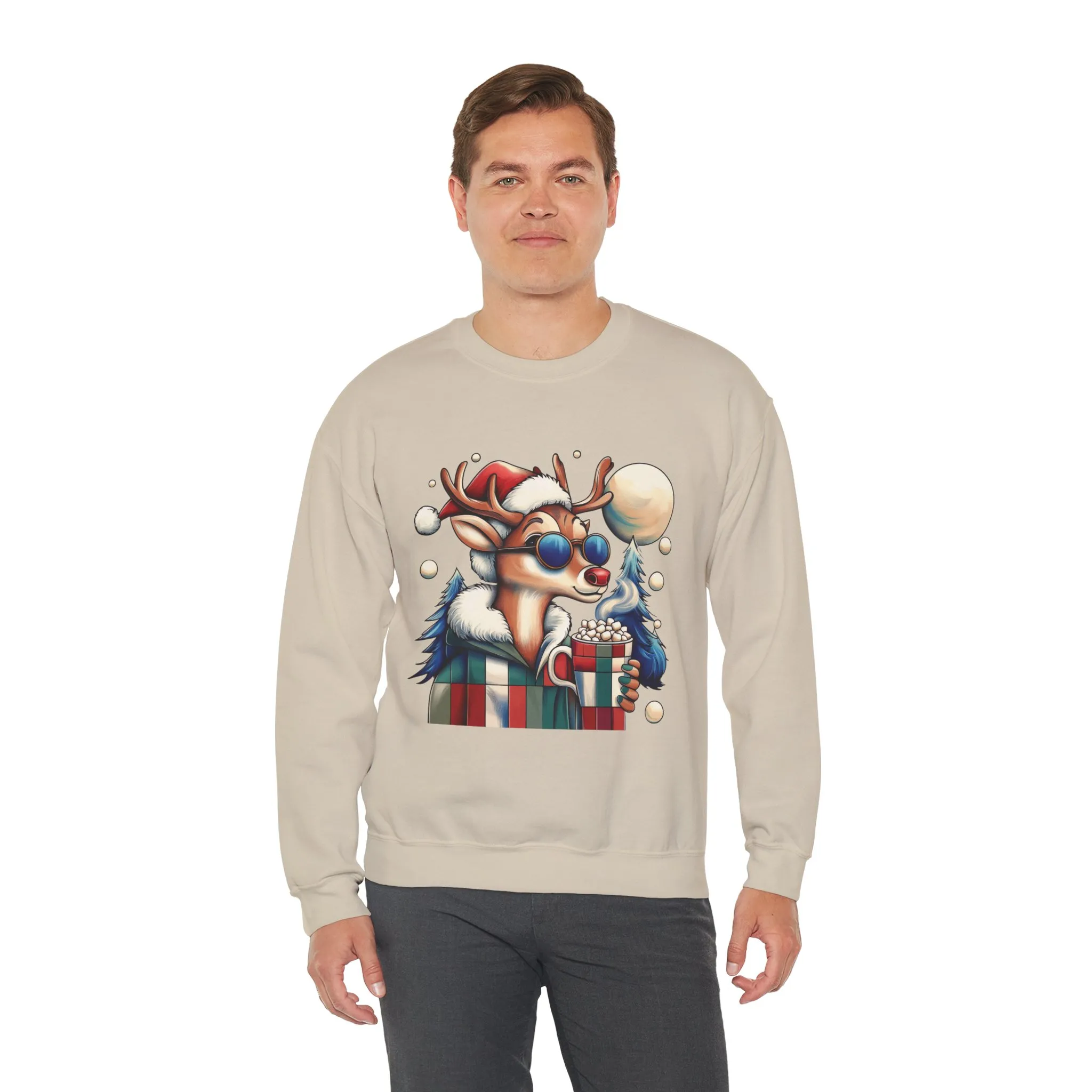 Cool Reindeer Christmas Sweatshirt, Funny Holiday Pullover for Men, Men's Heavy Blend™ Crewneck Sweatshirt - Image 9