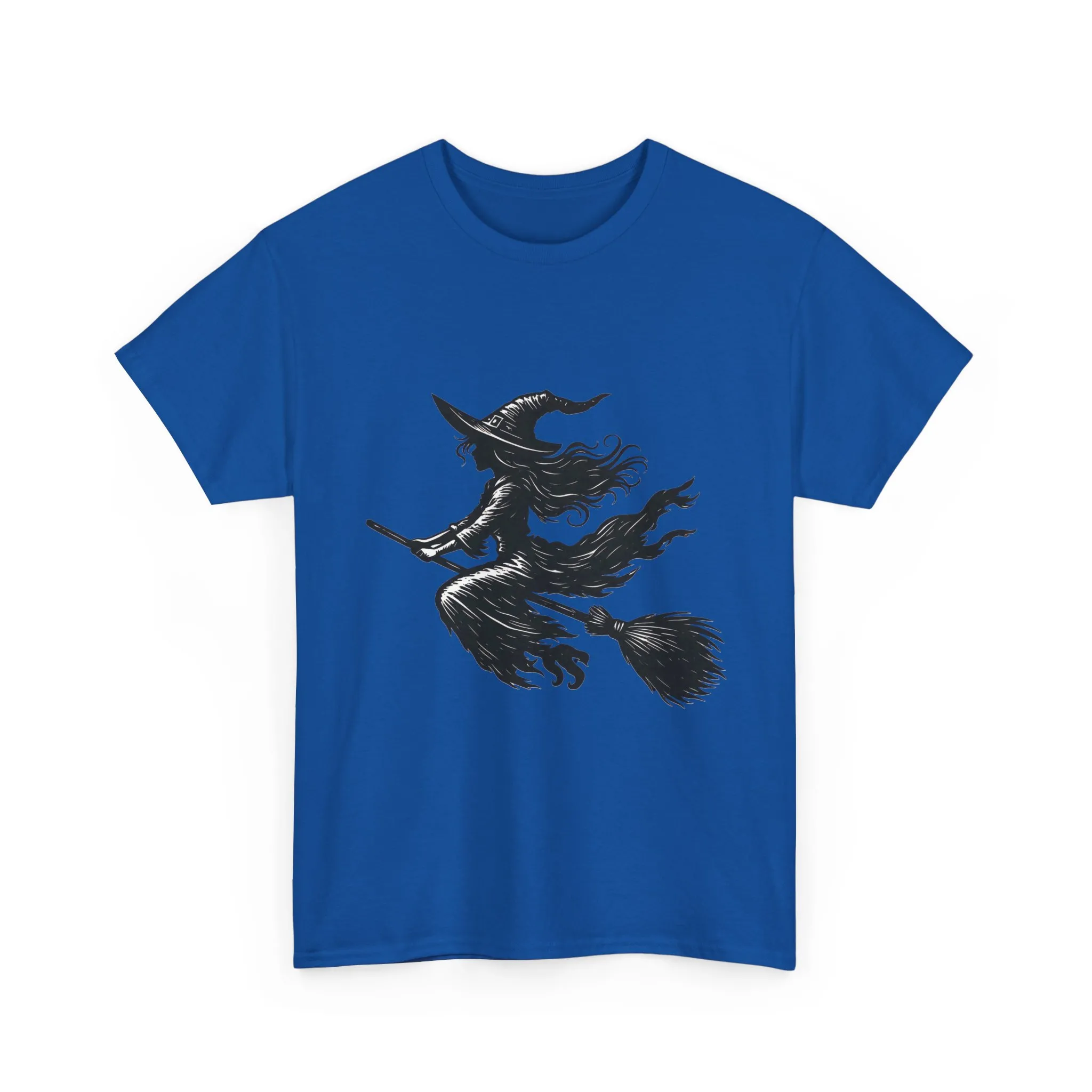 Flying Witch Silhouette Halloween T-Shirt for Women, Vintage Witch on Broom Tee, Spooky Gothic Fall Shirt, Minimal Black Witch Top - Image 19
