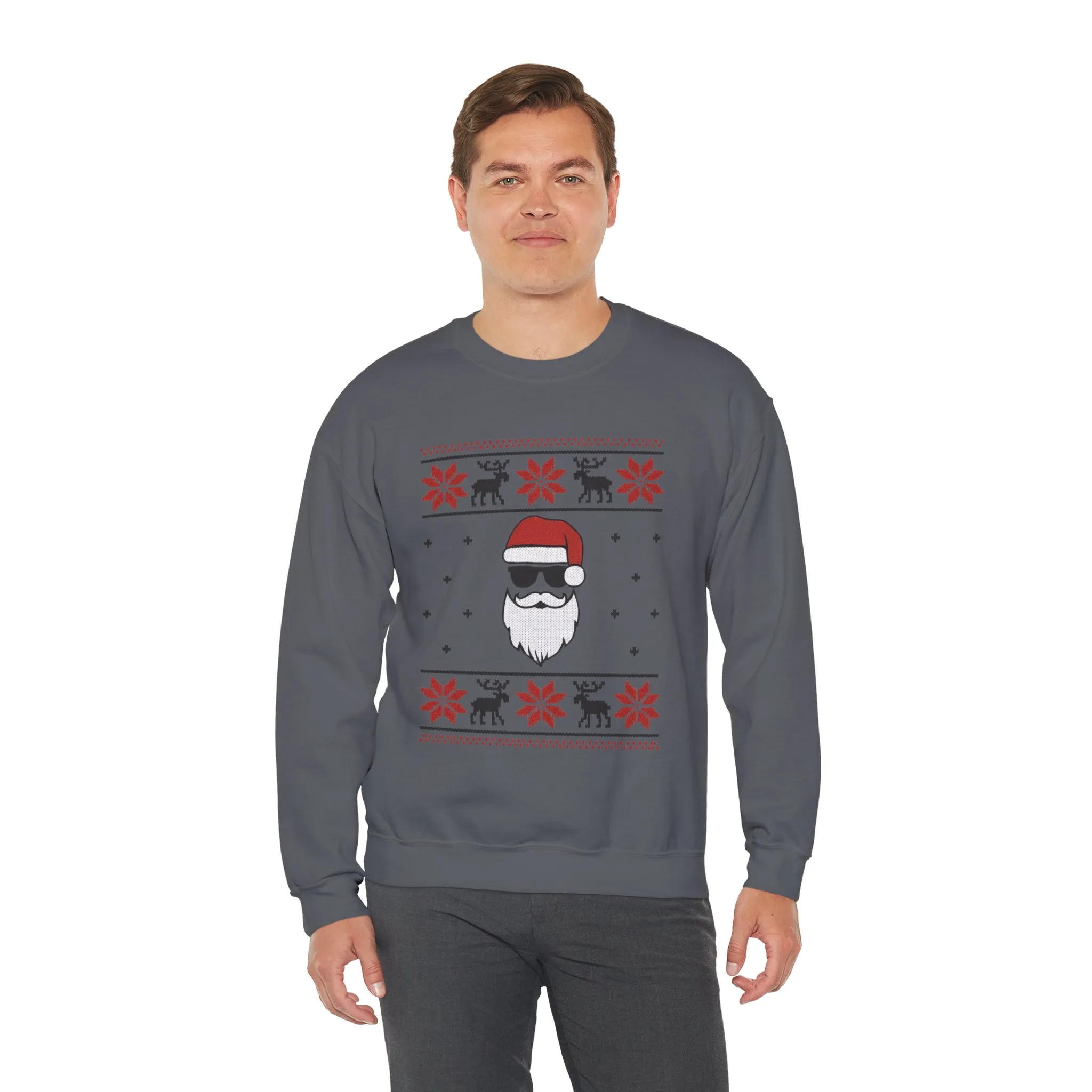 Cool Santa Men's Sweatshirt, Funny Knit Look Pullover, Retro Christmas Sweater Style - Image 21