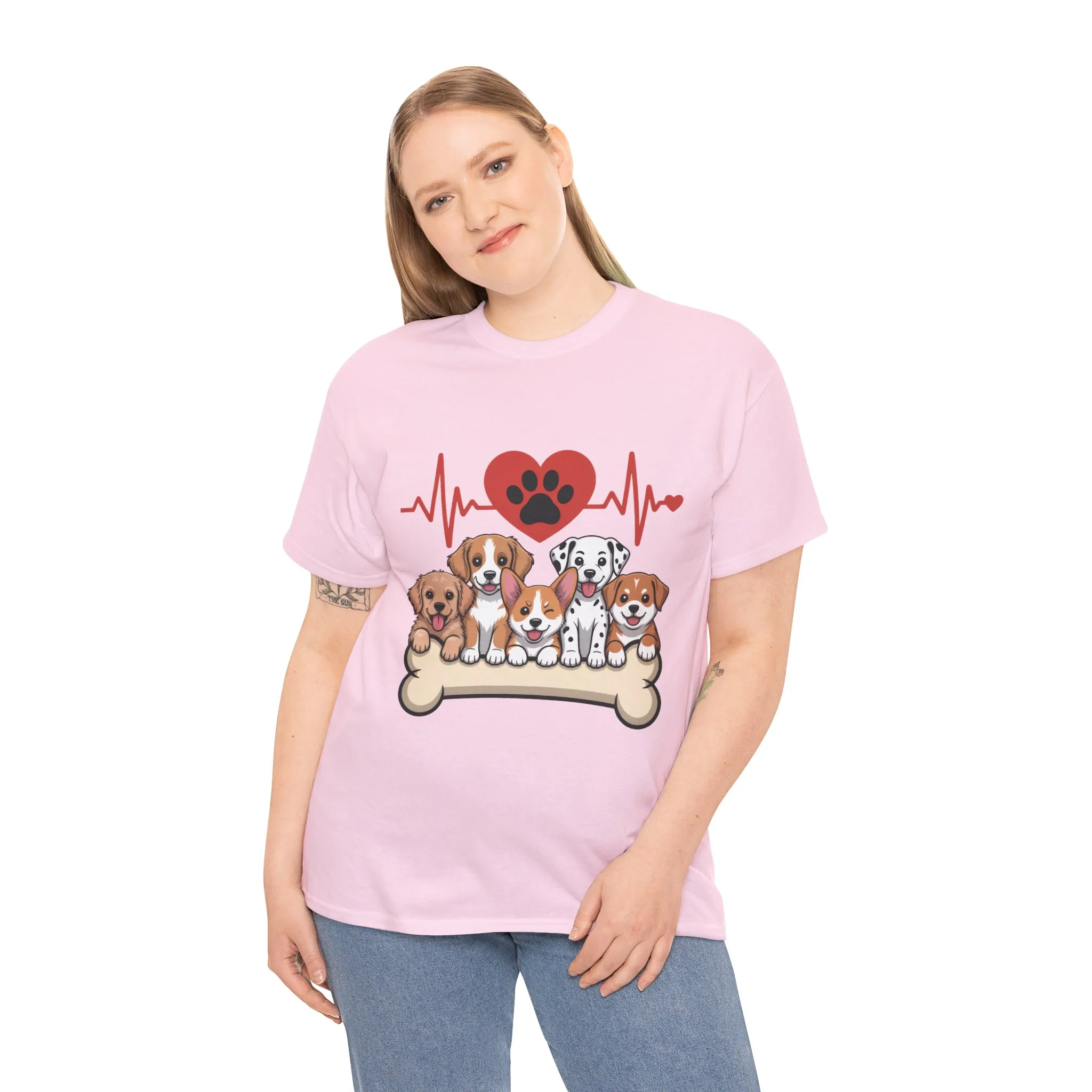 Cute Puppy Heartbeat Women's T-Shirt, Dog Lover Gift, Paw Print Heart Graphic Tee - Image 24