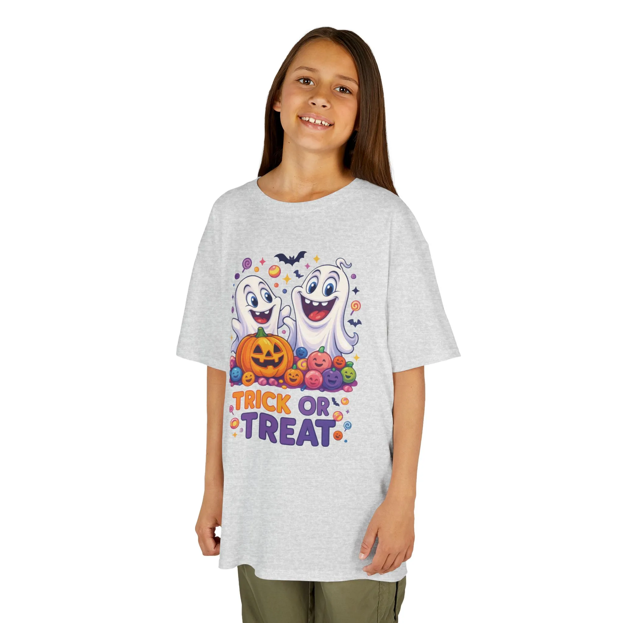 Trick or Treat Kids Halloween T-Shirt, Cute Ghosts Pumpkin Design, Fun Spooky Tee for Boys Girls - Image 2