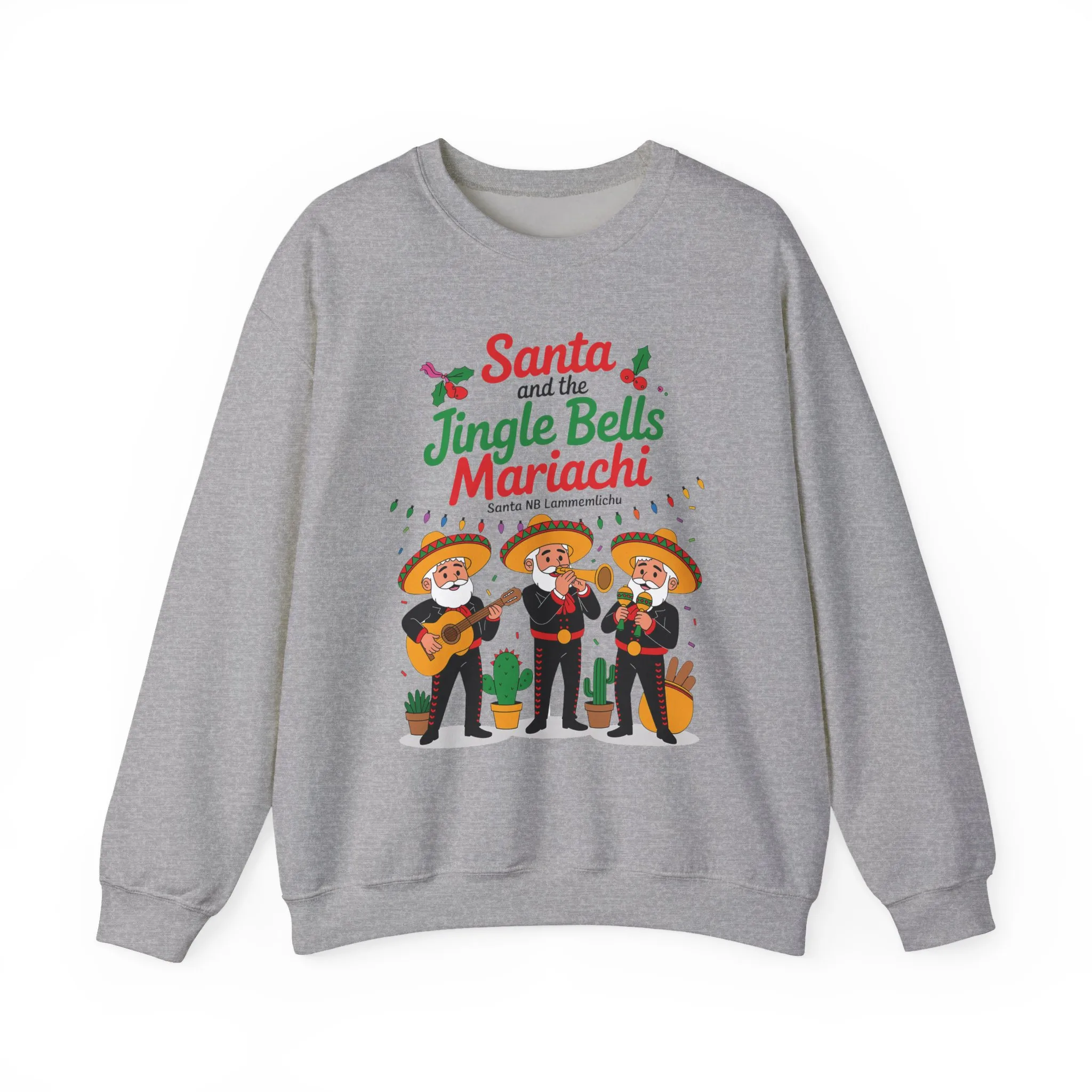 Santa and the Jingle Bells Mariachi Sweatshirt, Funny Mexican Christmas Jumper, Latin Holiday Fiesta Pullover - Image 7