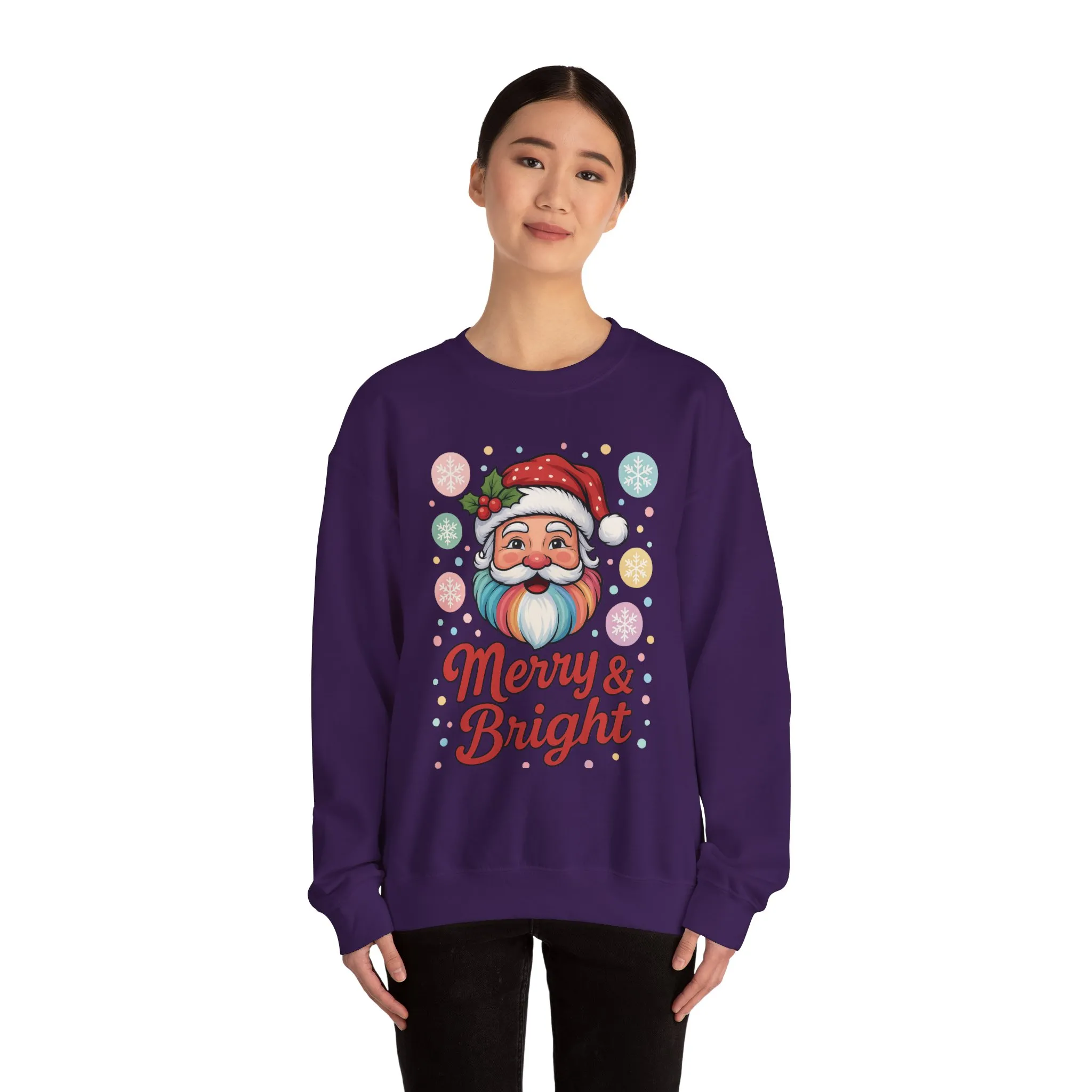Merry - Bright Santa Christmas Sweatshirt, Retro Pastel Holiday Jumper, Cute Santa Sweater for Women - Image 23