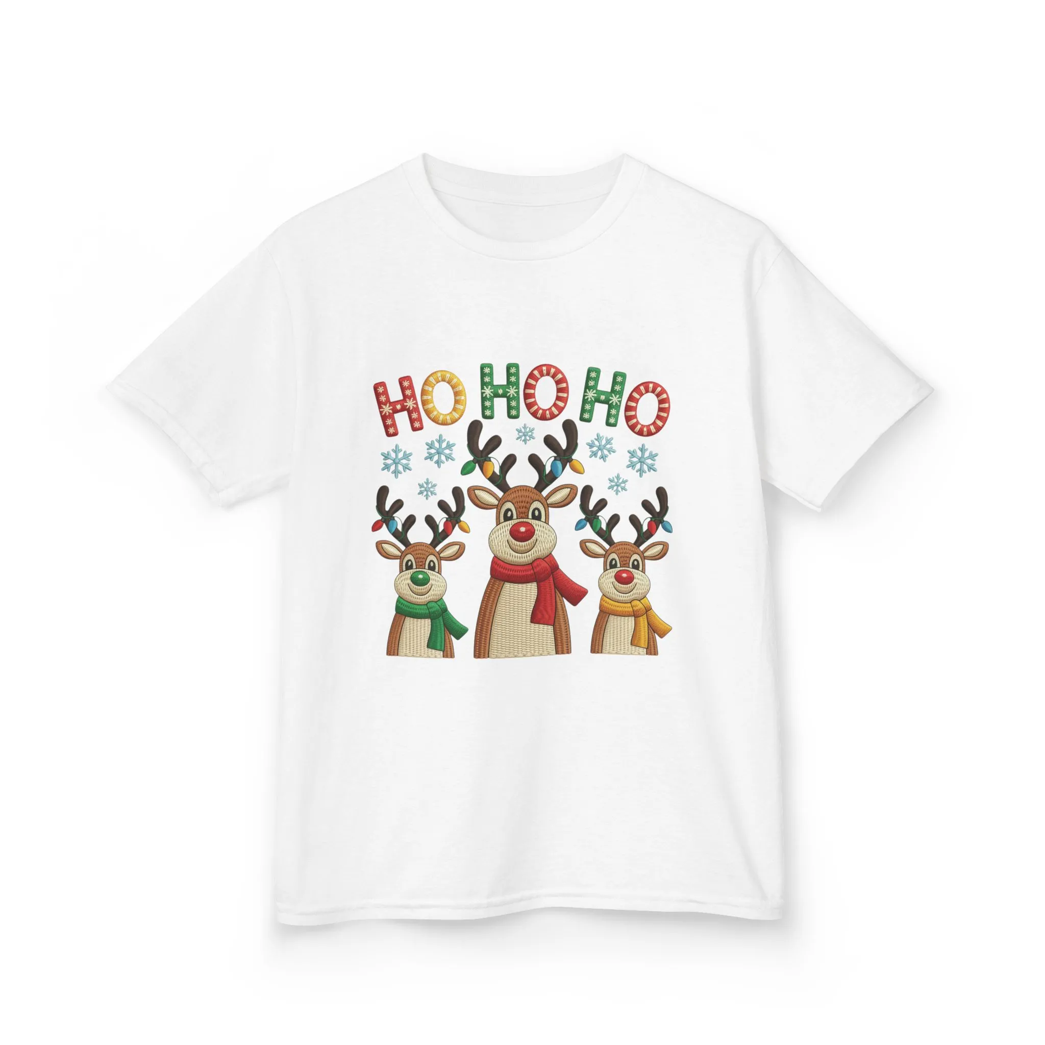 Ho Ho Ho Reindeer T-Shirt for Girl, Cute Christmas Kids Holiday Tee - Image 3