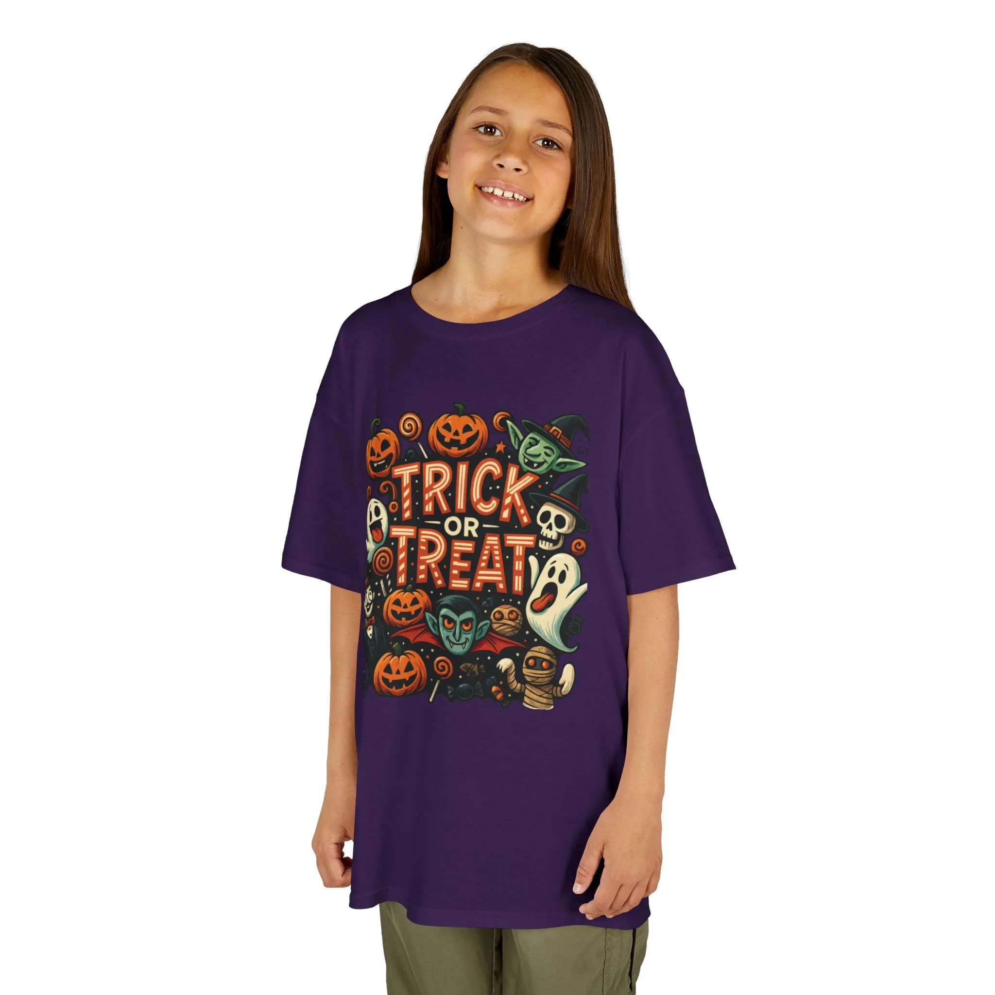 Kids Trick or Treat T-Shirt, Halloween Graphic Tee with Pumpkins, Ghosts & Vampires, Fun Spooky Shirt for Children - Image 23