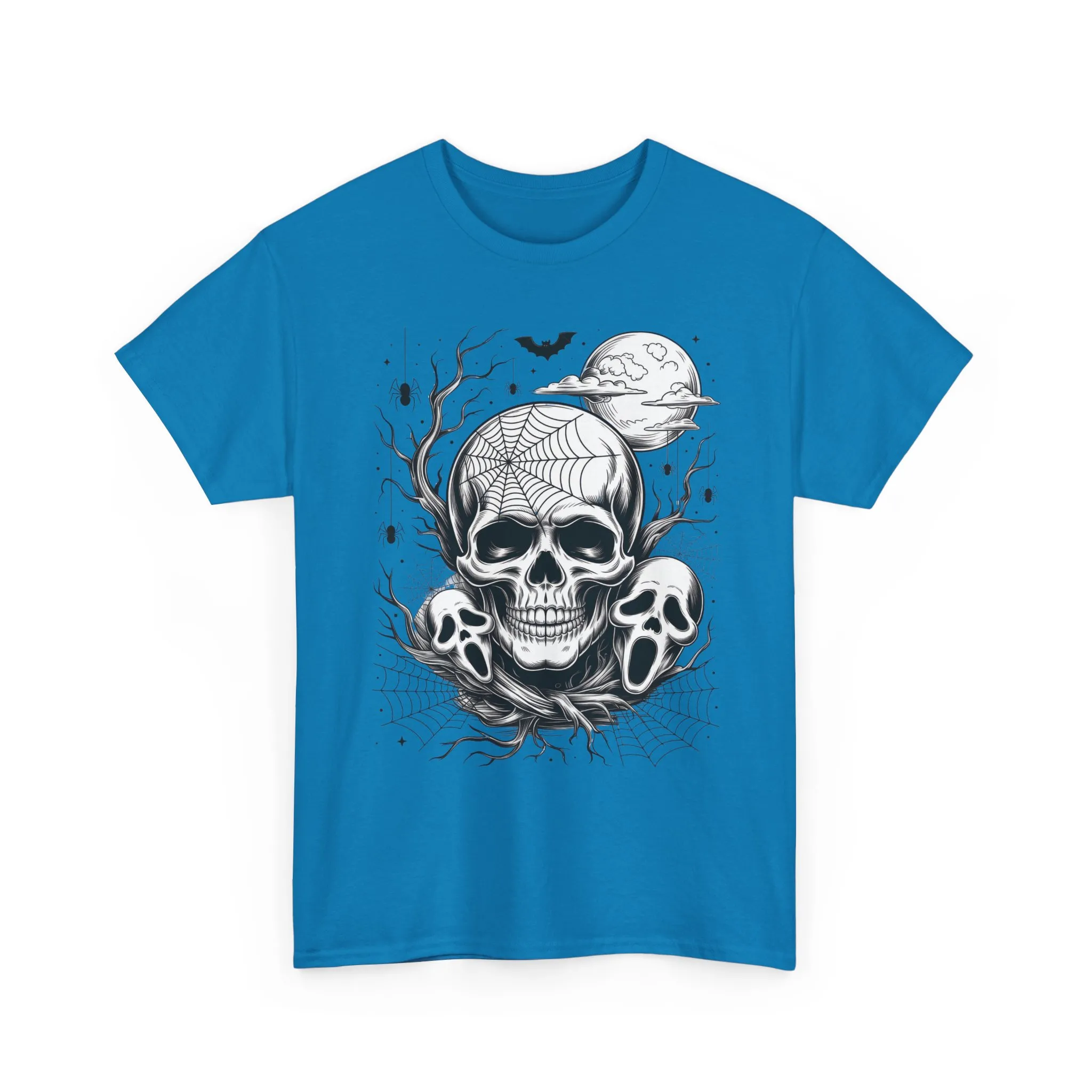 Men's Gothic Skull T-Shirt, Halloween Graphic Tee, Spider Web Moon Horror Shirt, Spooky Skull Graphic Top for Him - Image 19