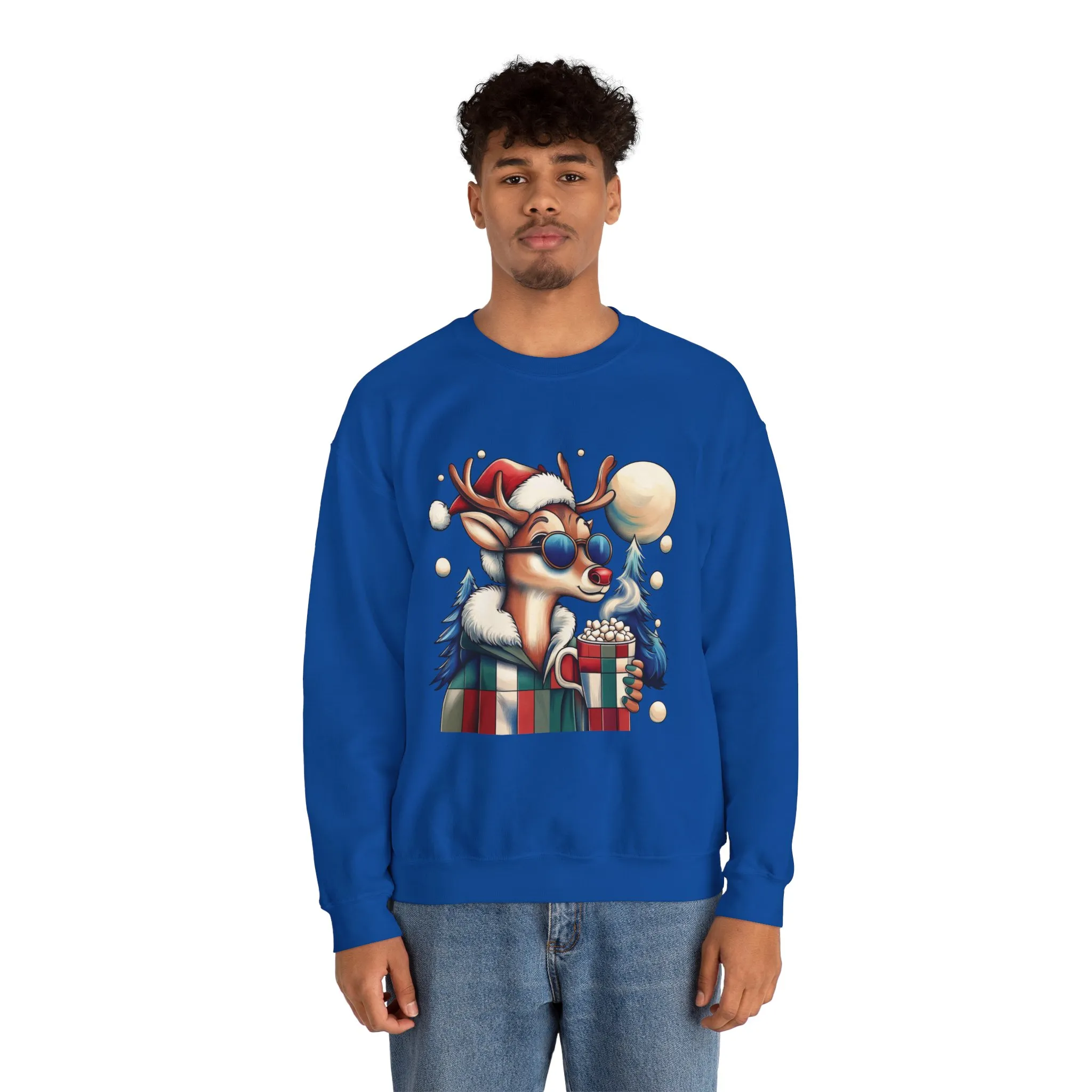 Cool Reindeer Christmas Sweatshirt, Funny Holiday Pullover for Men, Men's Heavy Blend™ Crewneck Sweatshirt - Image 17