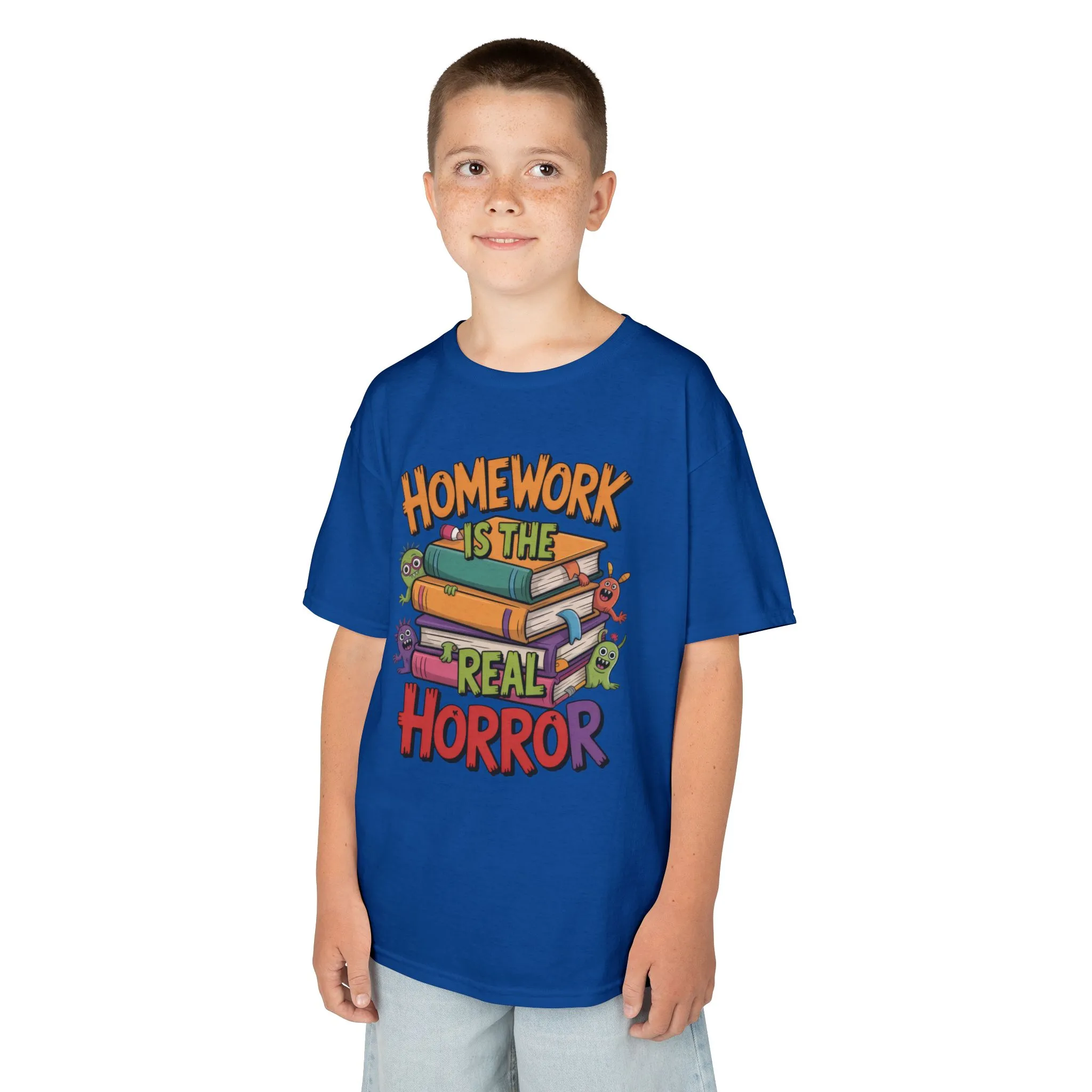 Kids Funny Homework Tee, Cute Monster School Shirt, Homework Is the Real Horror, Back to School Gift for Boys & Girls, Kids Halloween Tee - Image 12