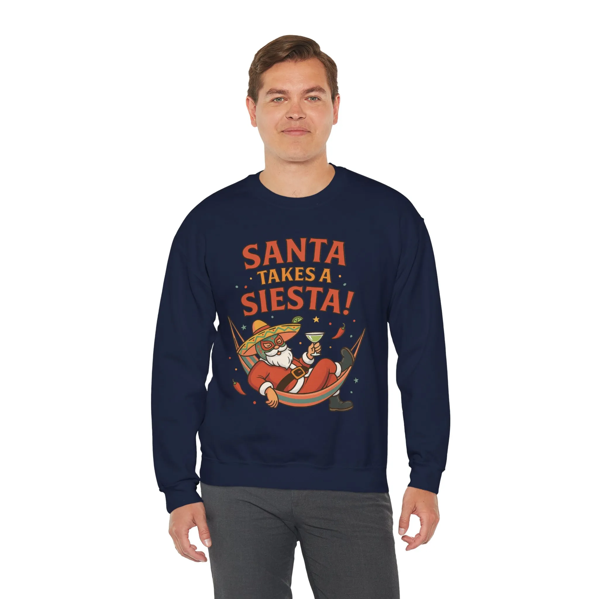 Santa Takes a Siesta Funny Christmas Sweatshirt for Men, Mexican Holiday Jumper - Image 23