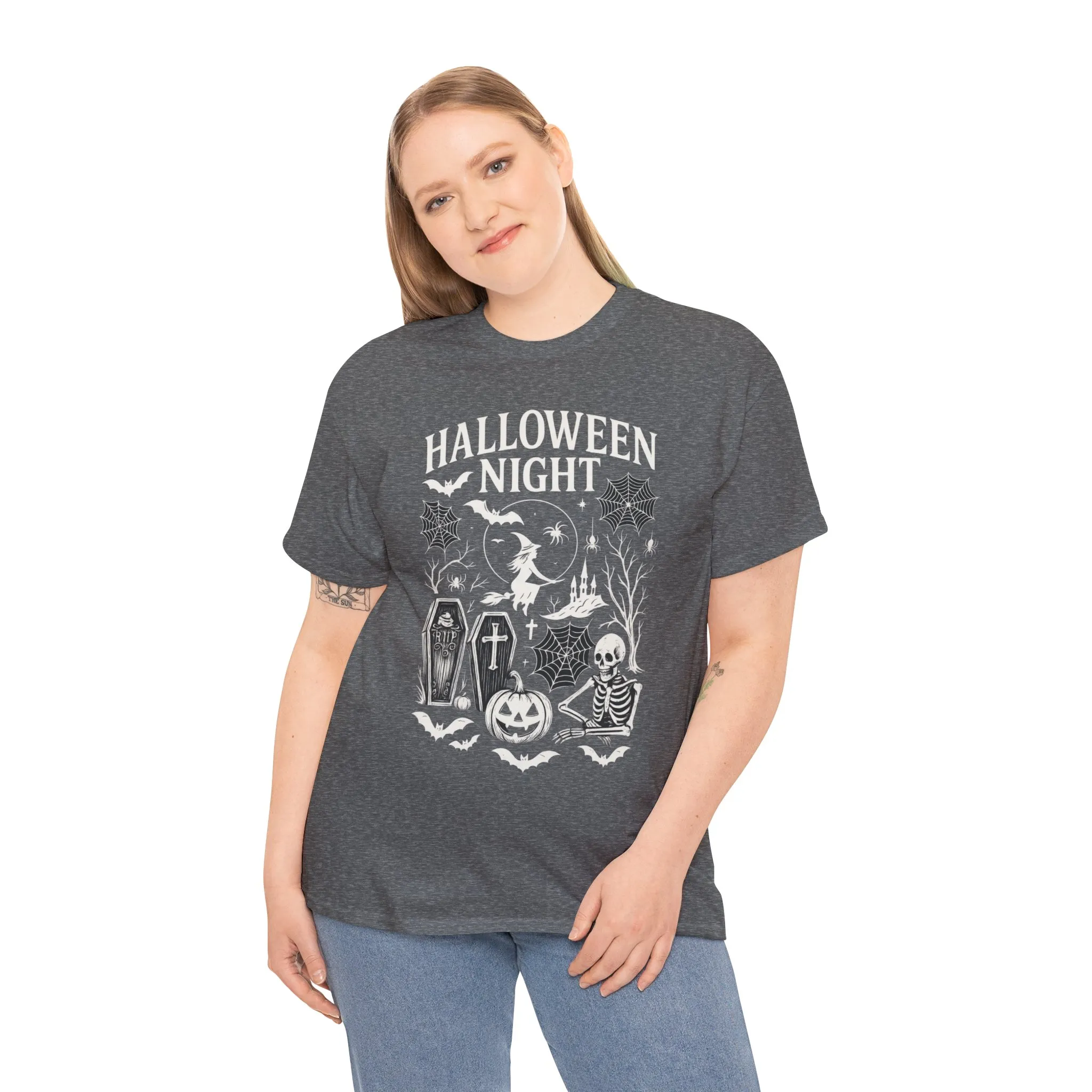 Halloween Night Women's T-Shirt, Gothic Witch Skeleton Pumpkin Tee, Spooky Scary Shirt for Halloween Party - Image 9