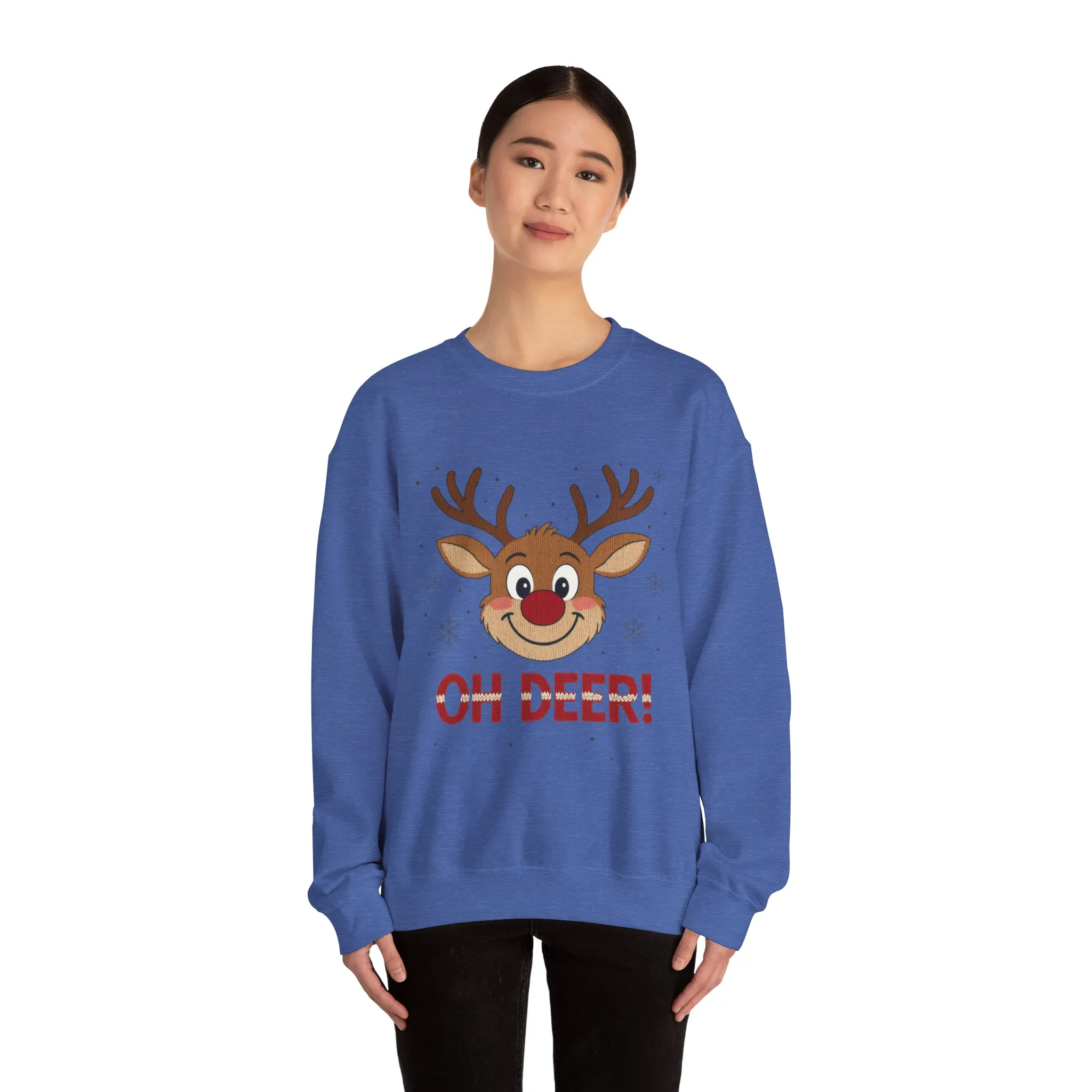 Womens Oh Deer Christmas Sweatshirt, Cute Reindeer Holiday Pullover, Women's Crewneck Sweatshirt - Image 20