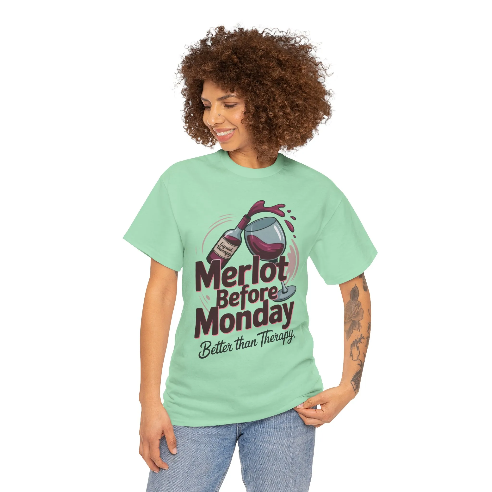 Merlot Before Monday Shirt Women, Funny Wine Tee, Better Than Therapy Tee, Wine Lover Gift - Image 29