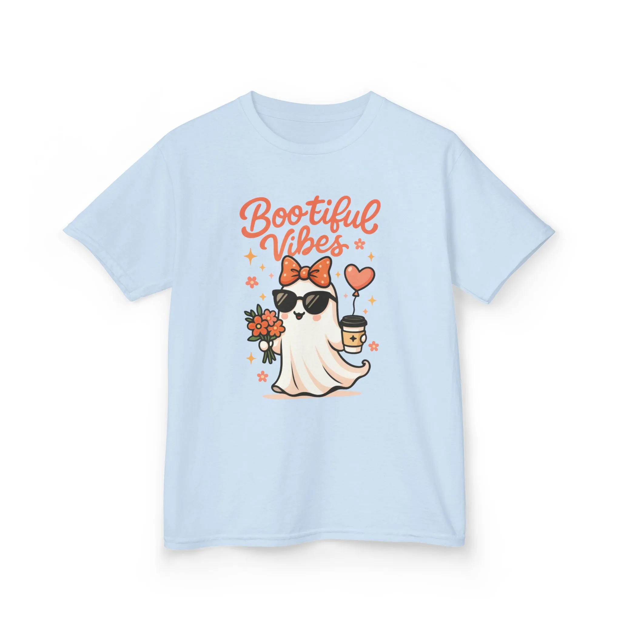 Girls Halloween Ghost T-Shirt, Cute Bootiful Vibes Tee for Kids, Fun Spooky Season Shirt, Tween Girl Outfit Gift, Kids Heavy Cotton™ Tee - Image 9