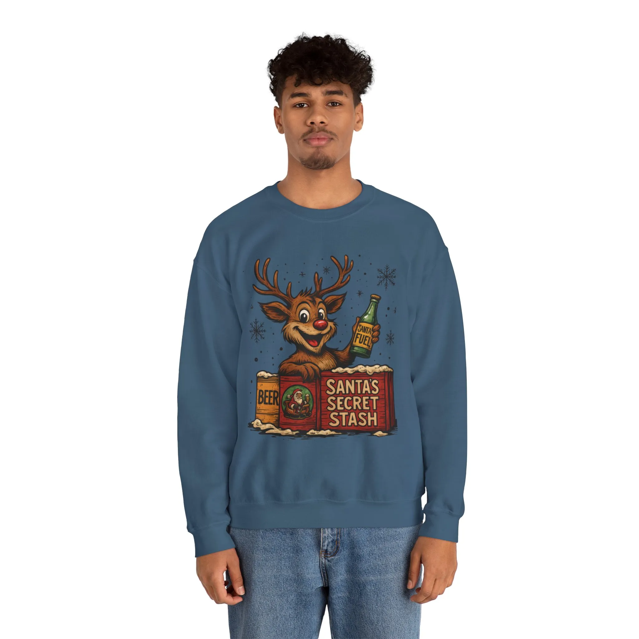 Mens Funny Christmas Sweatshirt, Santa's Secret Stash Reindeer Pullover, Men's Heavy Blend™ Crewneck Sweatshirt - Image 17