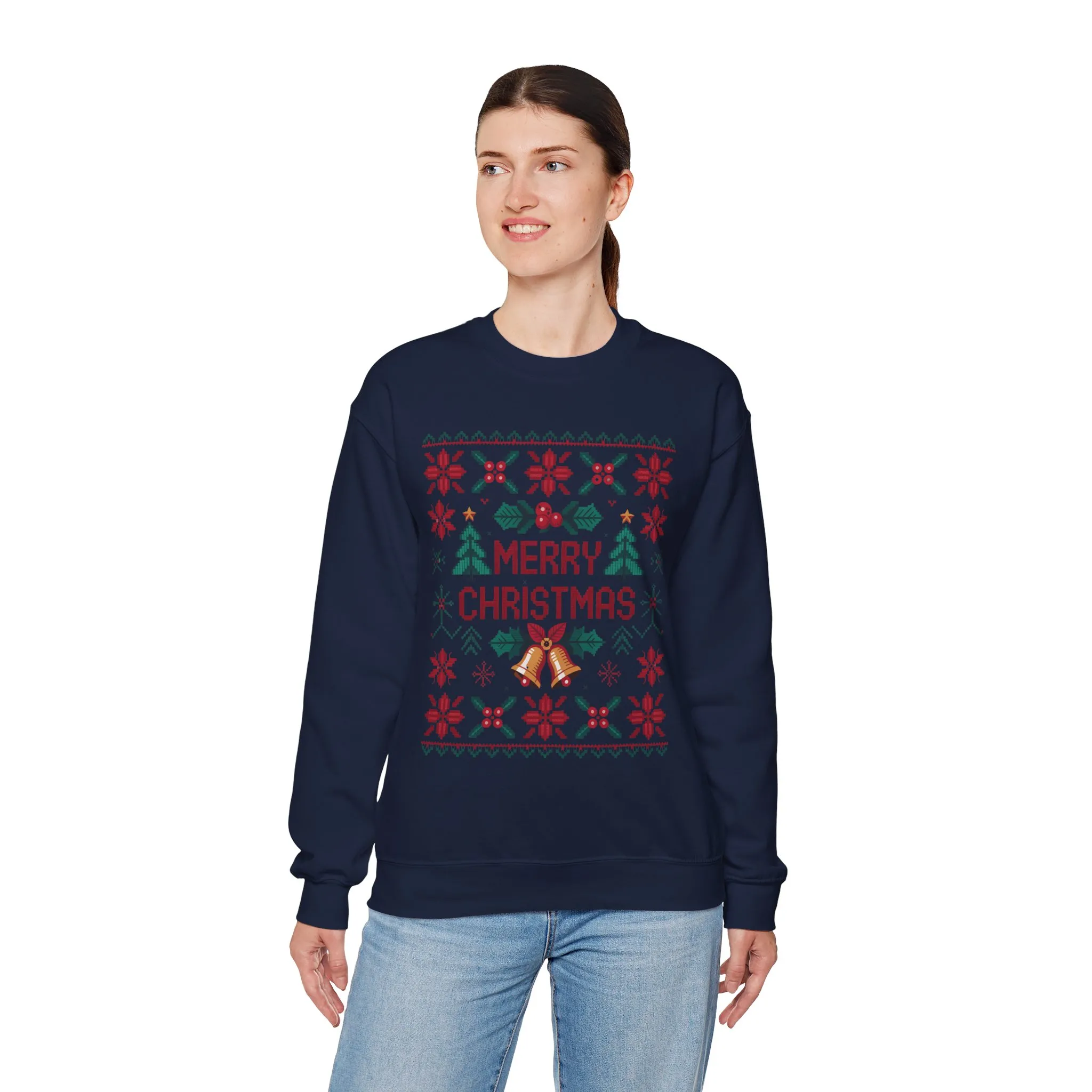 Merry Christmas Women's Sweatshirt, Cozy Knit Look Holiday Jumper, Classic Festive Winter Style Crewneck Sweatshirt - Image 24