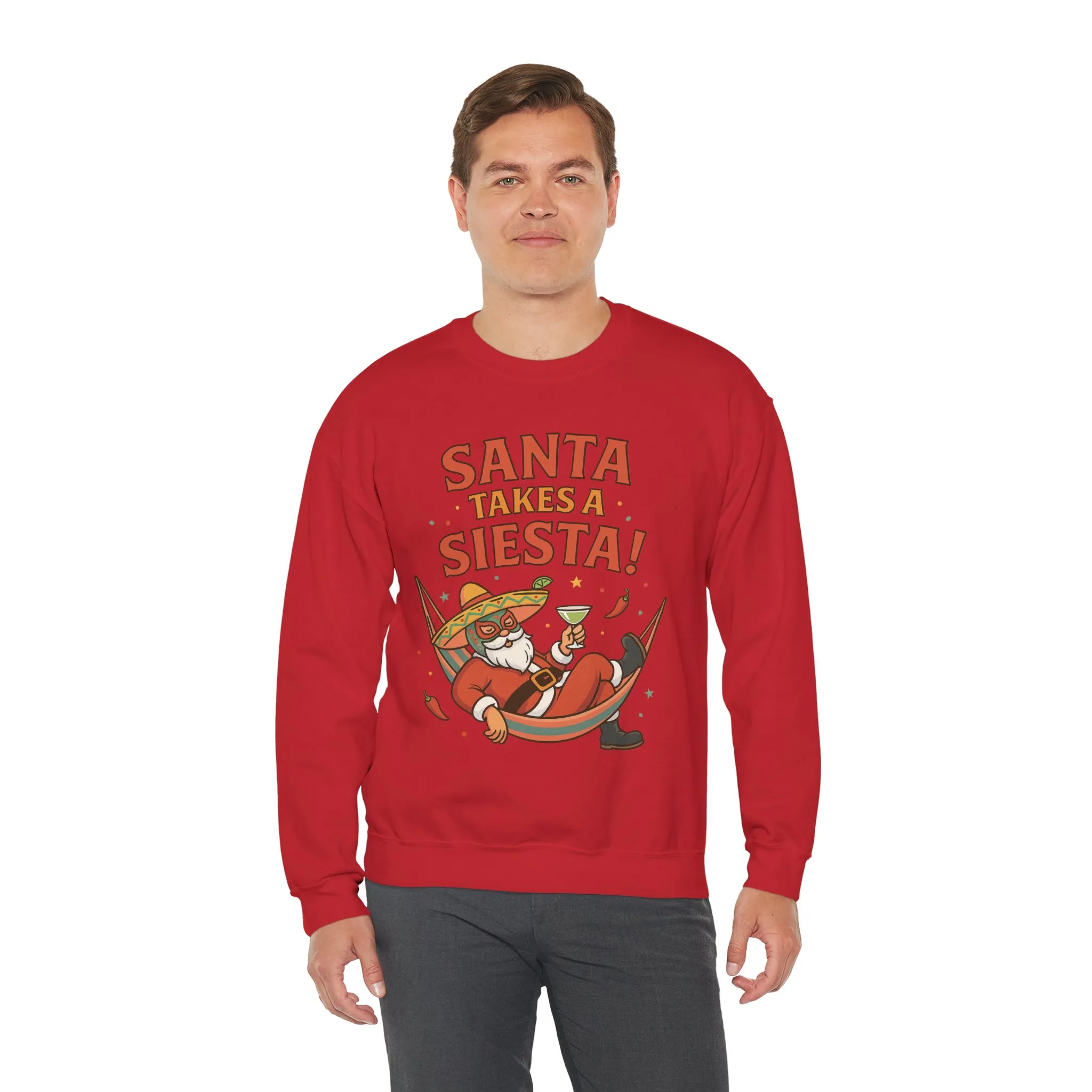 Santa Takes a Siesta Funny Christmas Sweatshirt for Men, Mexican Holiday Jumper - Image 26