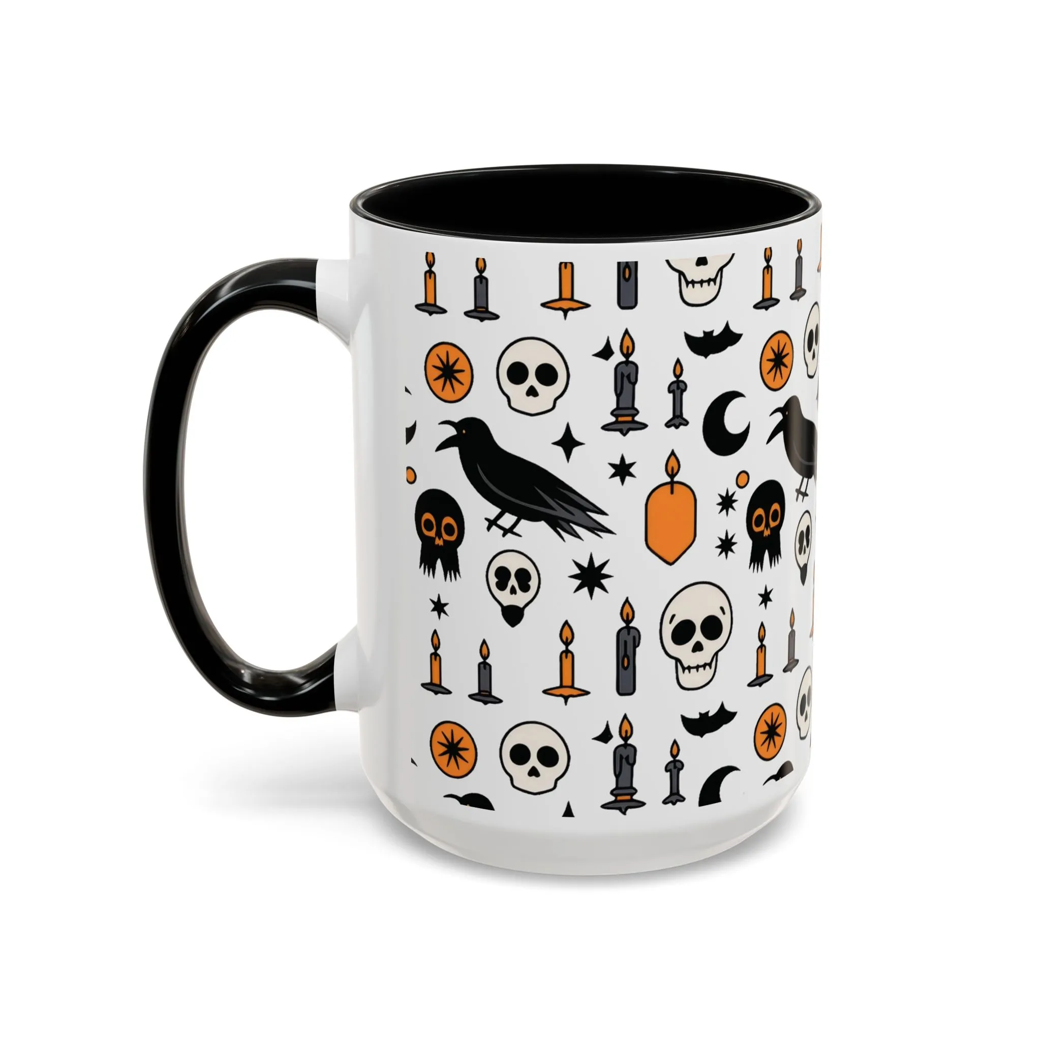 Gothic Halloween Mug, Skull, Candle - Raven Pattern Coffee Cup, Dark Aesthetic Spooky Gift for Her or Him, Accent Coffee Mug (11, 15oz) - Image 8