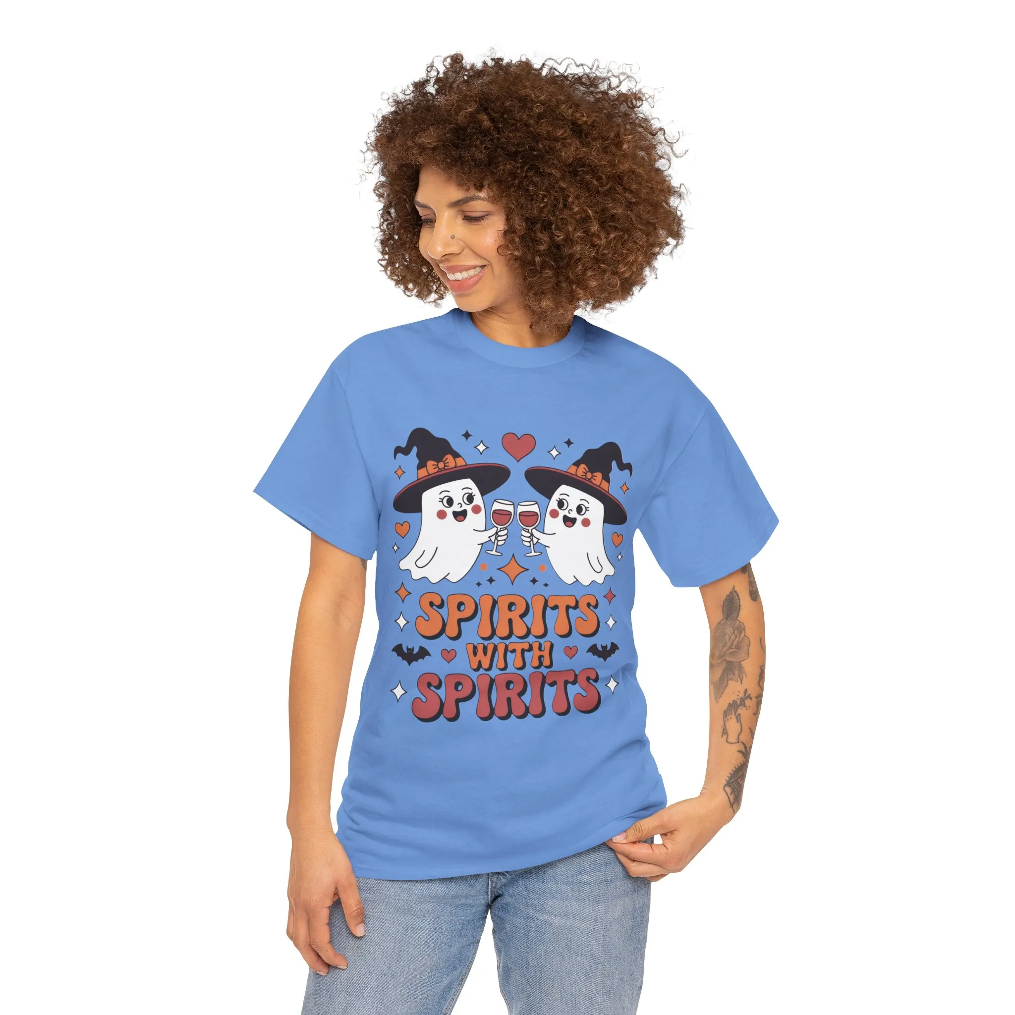 Spirits With Spirits Women's Halloween T-Shirt, Funny Ghost Drinking Wine Tee, Witches Party Shirt, Spooky Season Gift for Her - Image 14