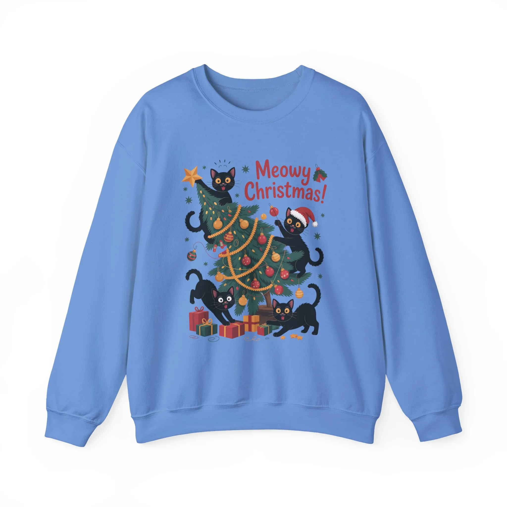 Black Cats Christmas Tree Sweatshirt, Funny Cat Lover Holiday Sweater, Cute Christmas Cat Chaos Jumper - Image 13