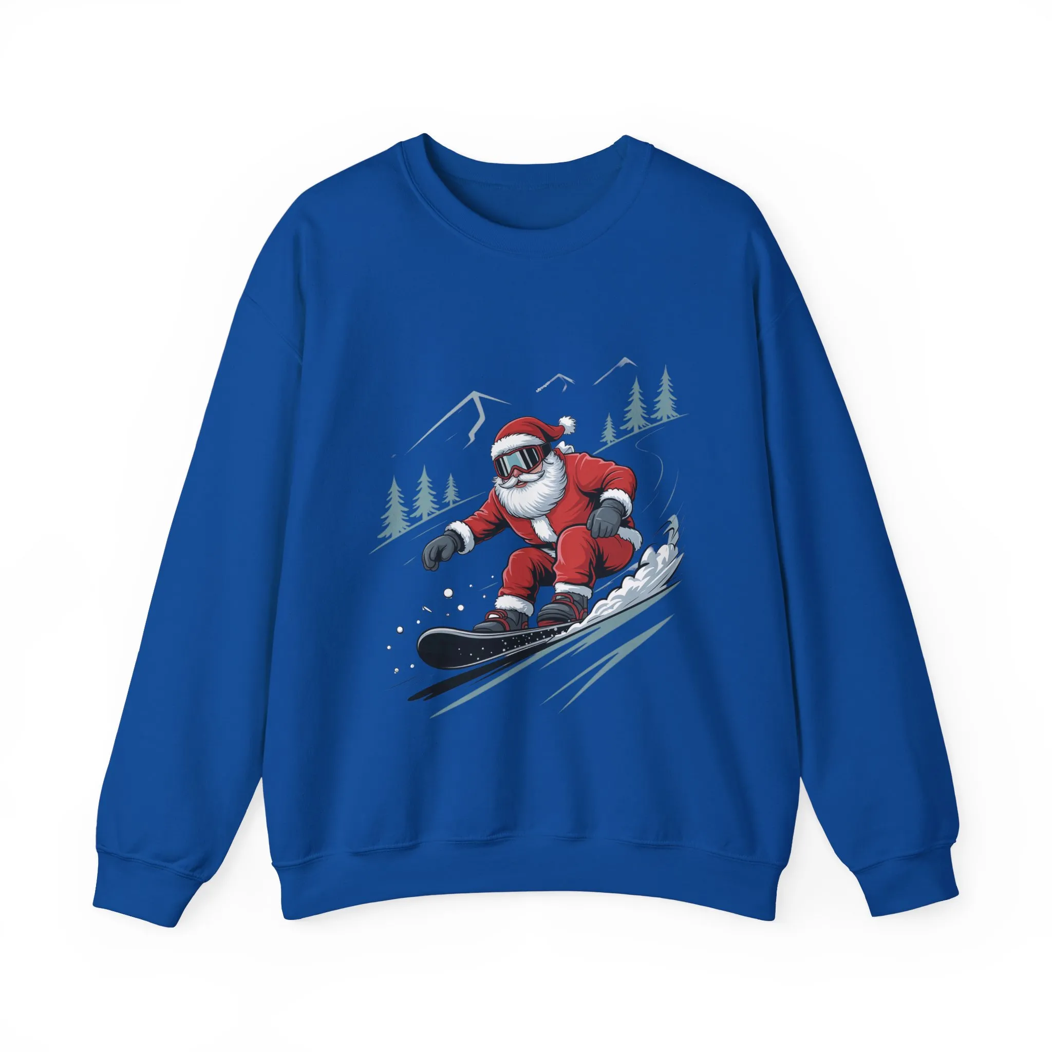 Snowboard Santa Christmas Sweatshirt, Cool Funny Holiday Sweater for Men, Santa Snowboarding Winter Jumper - Image 2
