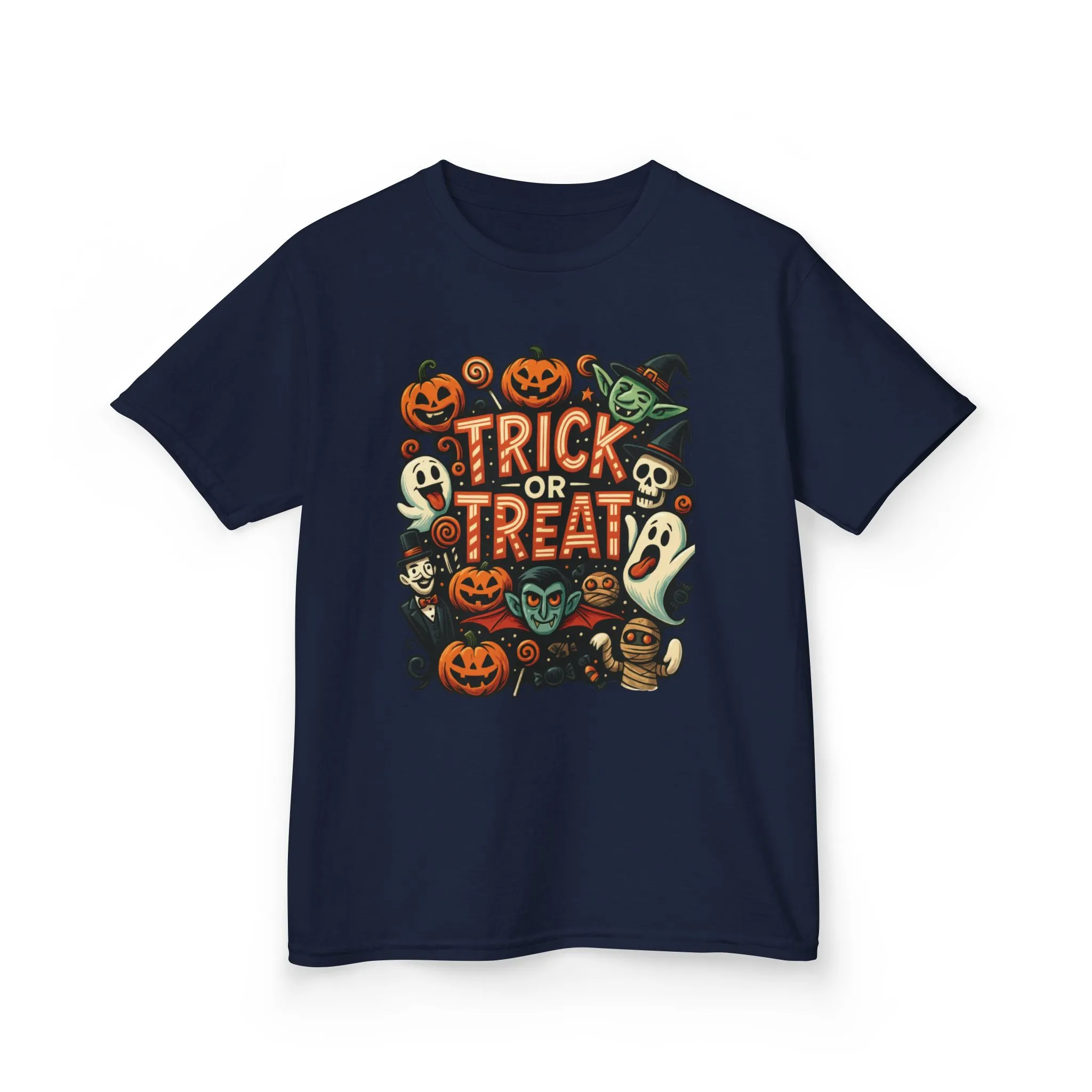 Kids Trick or Treat T-Shirt, Halloween Graphic Tee with Pumpkins, Ghosts & Vampires, Fun Spooky Shirt for Children - Image 19
