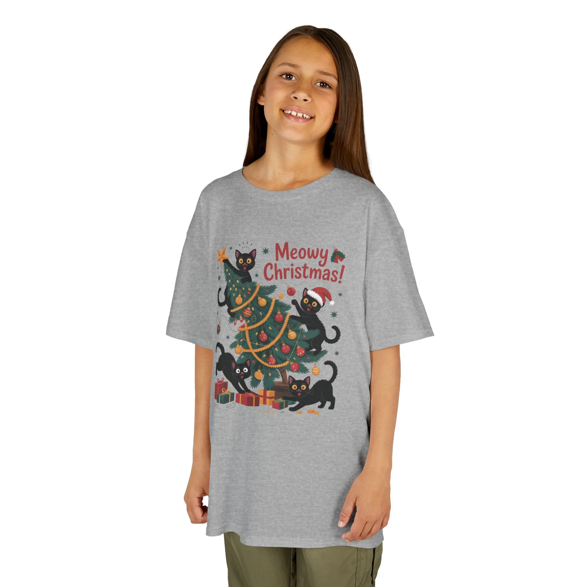 Kids Funny Cat Christmas Tree T-Shirt, Cute Black Cats Holiday Tee, Christmas Cat Chaos Shirt for Girls - Image 6