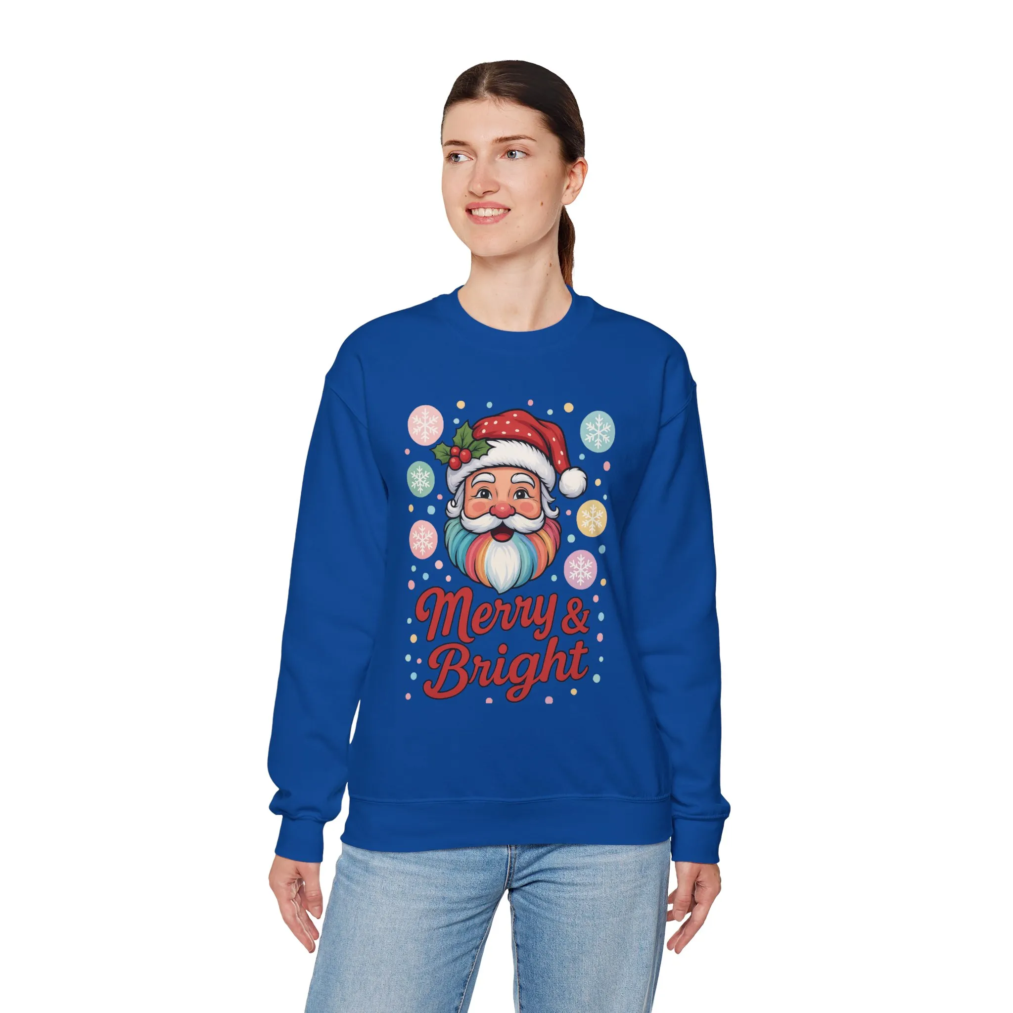 Merry - Bright Santa Christmas Sweatshirt, Retro Pastel Holiday Jumper, Cute Santa Sweater for Women - Image 18