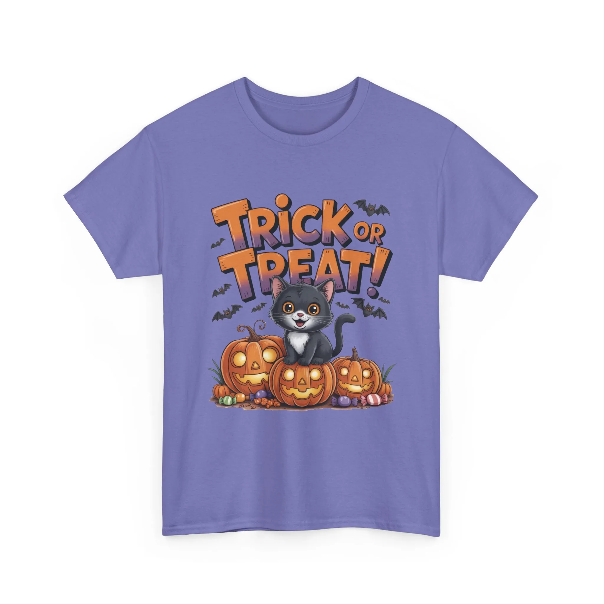 Cute Black Cat Trick or Treat Halloween T-Shirt for Women, Funny Pumpkin Cat Tee, Spooky Fall Shirt, Matching Family Halloween Shirts - Image 22