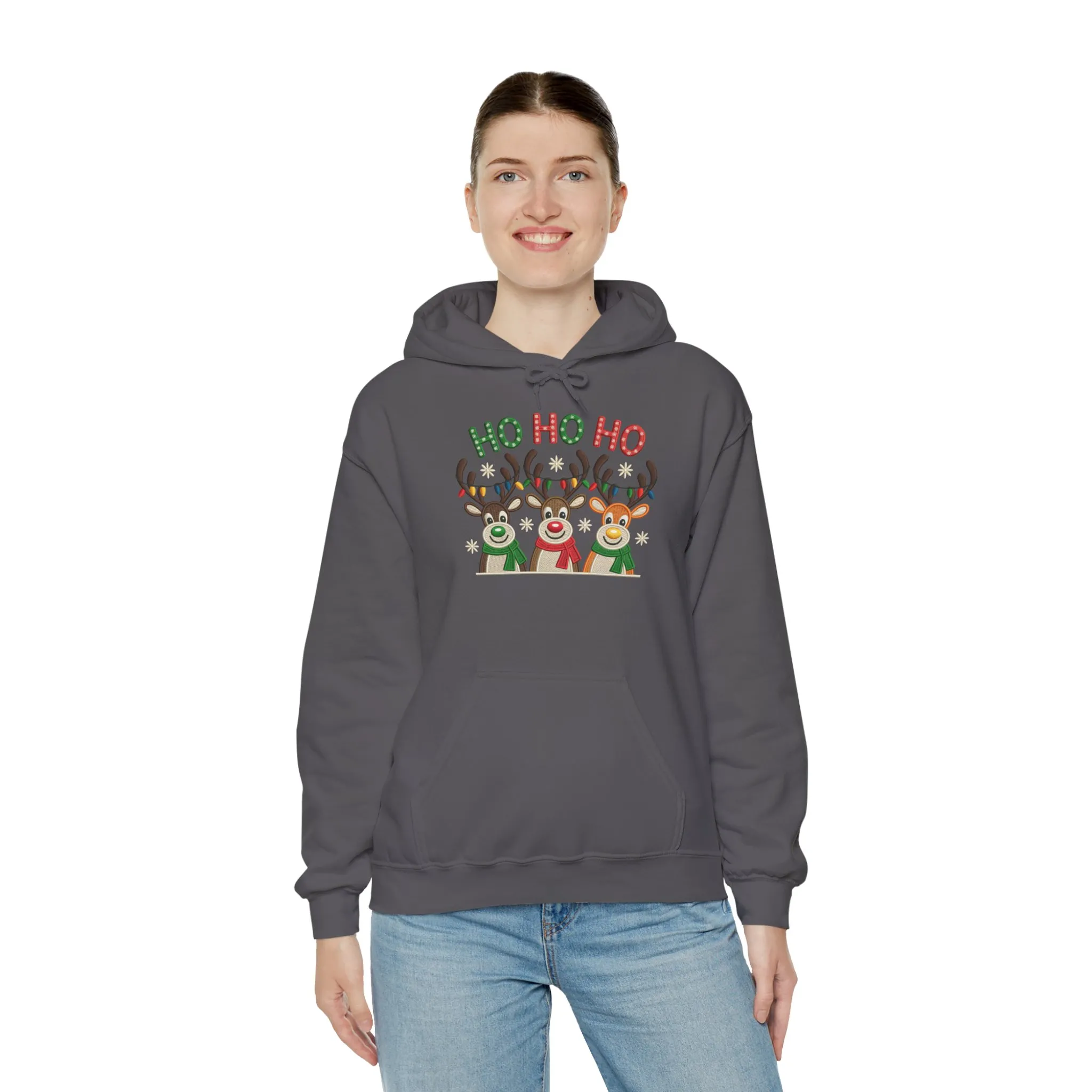 Ho Ho Ho Reindeer Hoodie, Cute Christmas Holiday Pullover for Women - Image 16