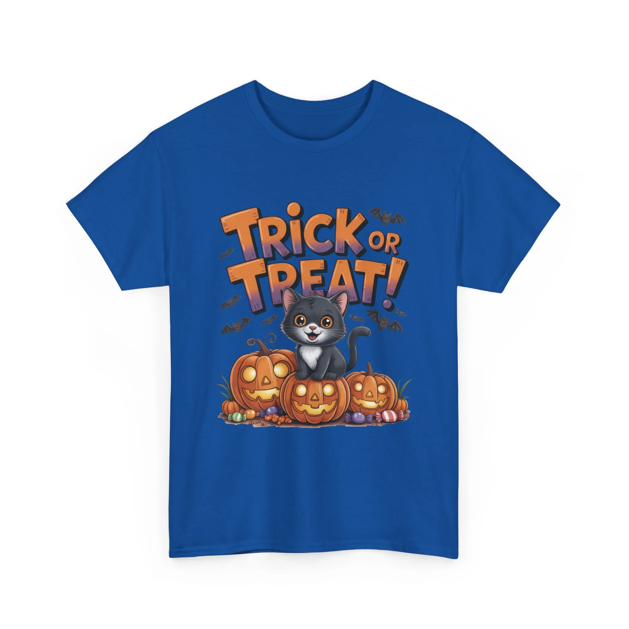Cute Black Cat Trick or Treat Halloween T-Shirt for Women, Funny Pumpkin Cat Tee, Spooky Fall Shirt, Matching Family Halloween Shirts - Image 19