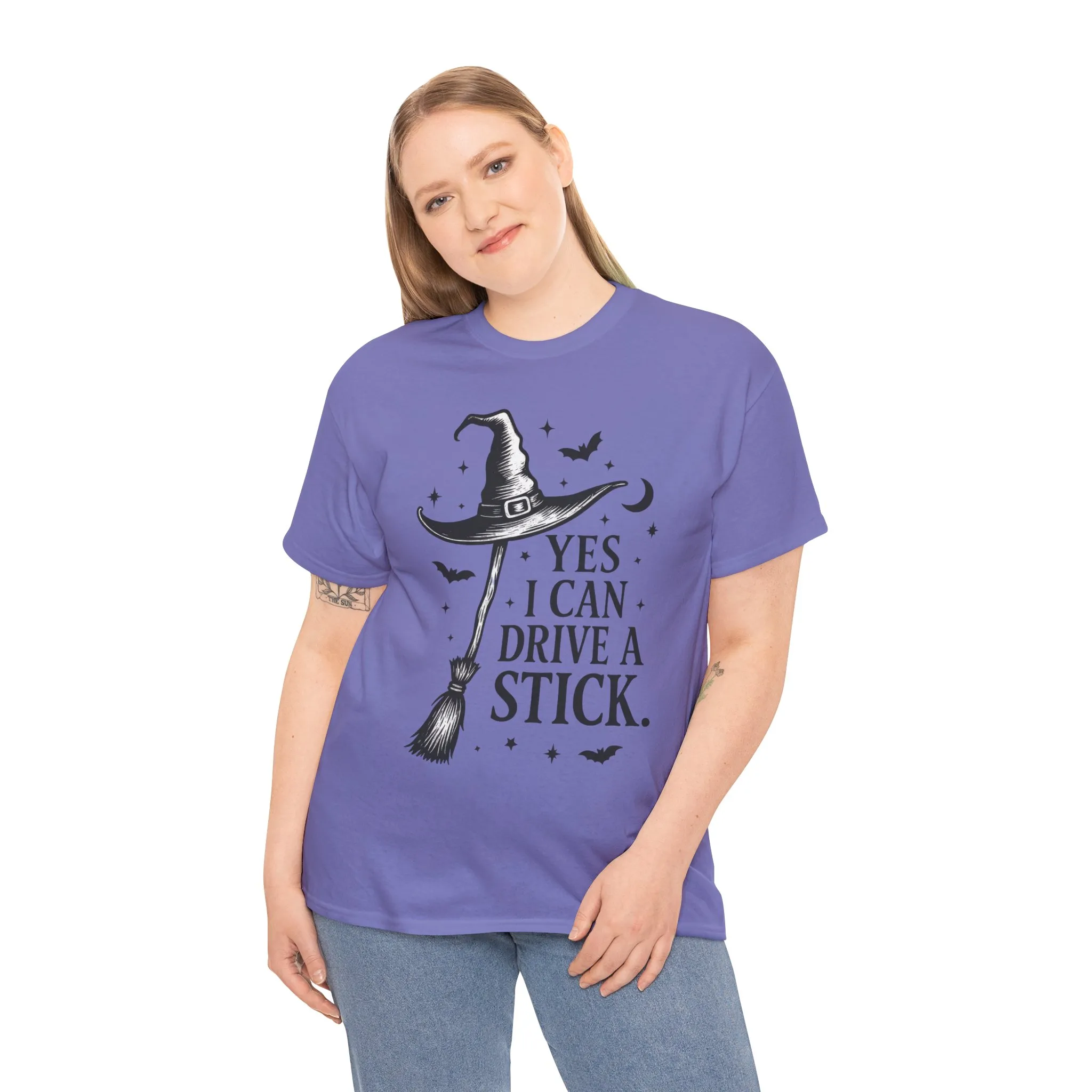 Yes I Can Drive a Stick Witch Hat Broom Halloween Women's T-Shirt, Funny Spooky Graphic Tee, Witch Shirt - Image 18