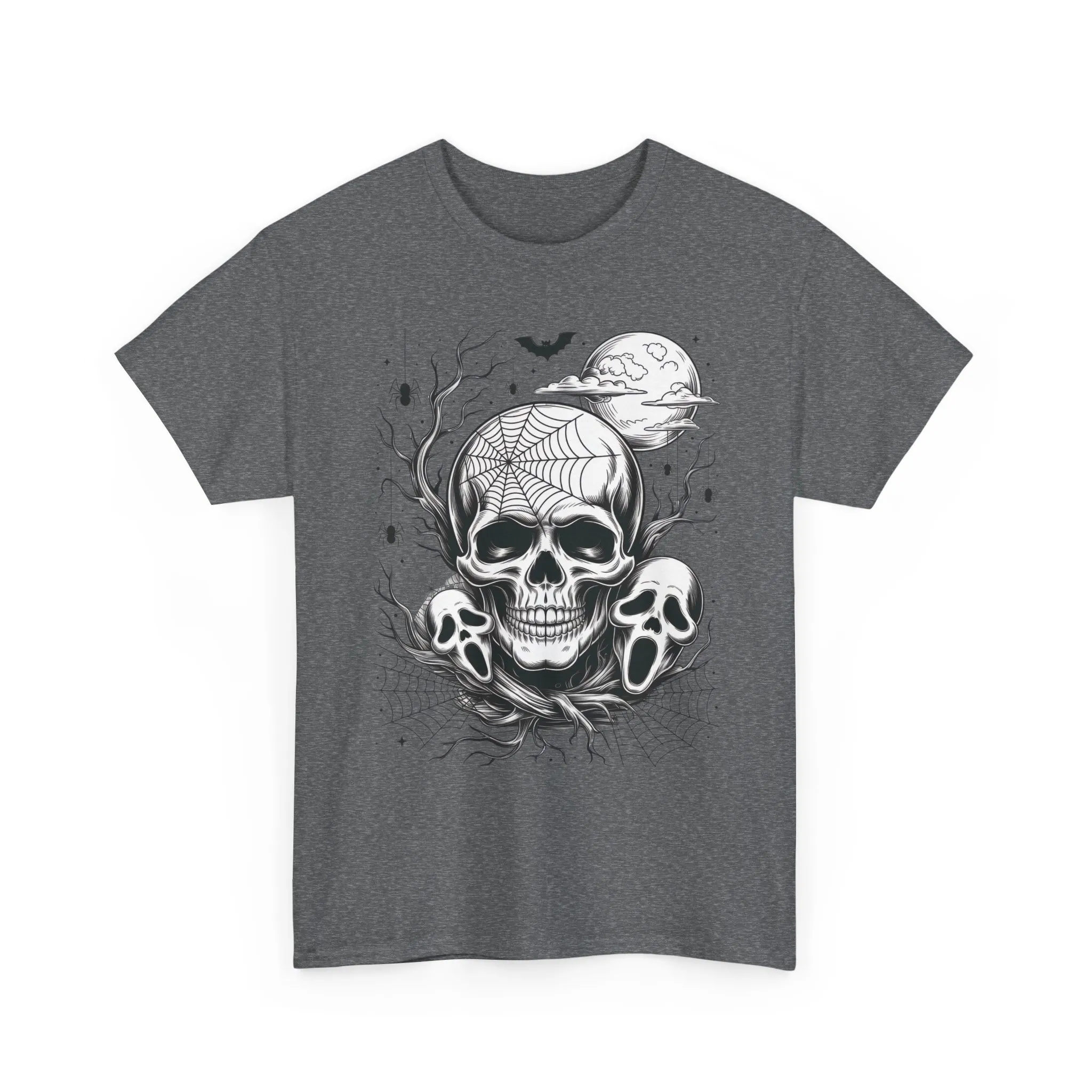 Men's Gothic Skull T-Shirt, Halloween Graphic Tee, Spider Web Moon Horror Shirt, Spooky Skull Graphic Top for Him - Image 13