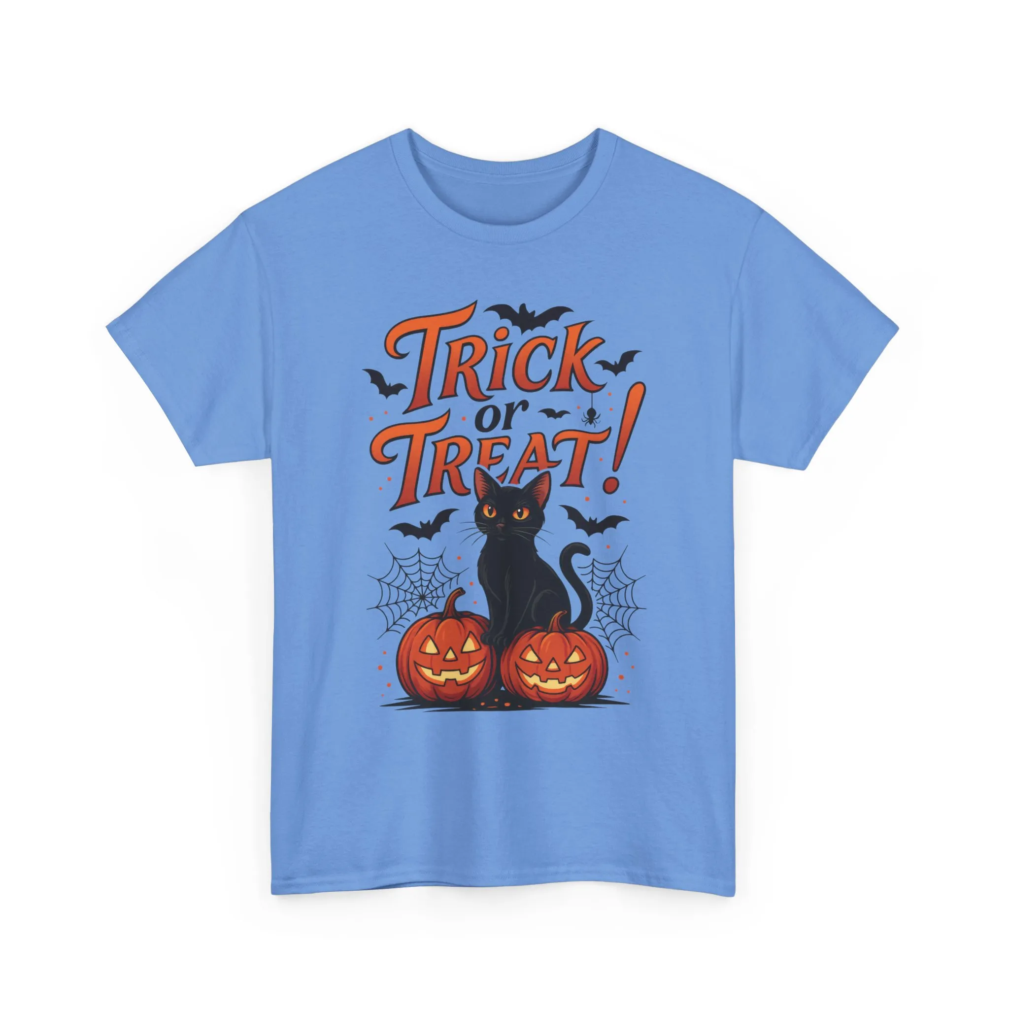 Trick or Treat Black Cat Halloween T-Shirt for Women, Spooky Cute Pumpkin Cat Tee, Fall Halloween Outfit Gift, Vintage Witchy Top - Image 2