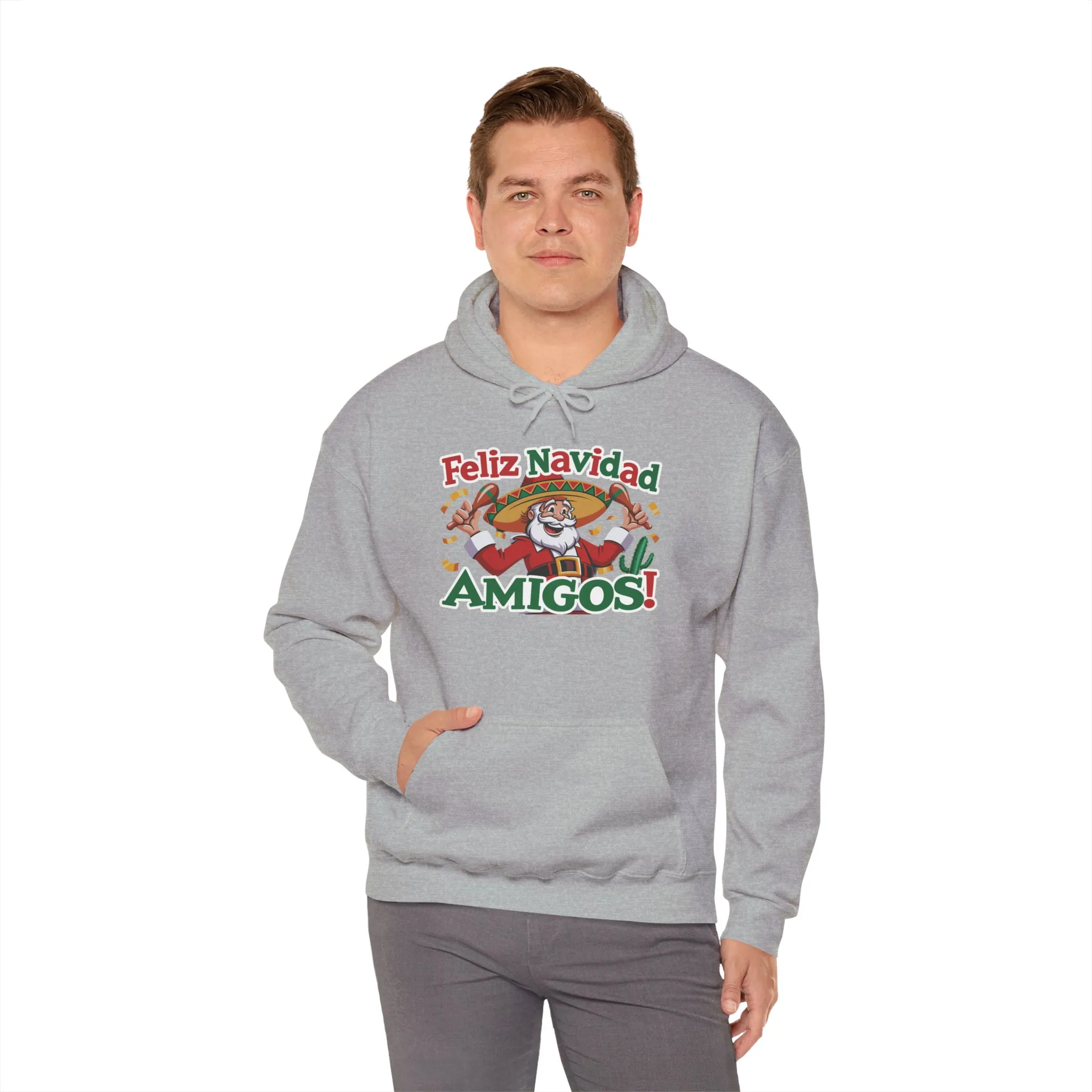 Feliz Navidad Amigos Hoodie, Funny Mexican Santa Christmas Hoodie, Latin Fiesta Holiday Sweatshirt for Men - Image 12