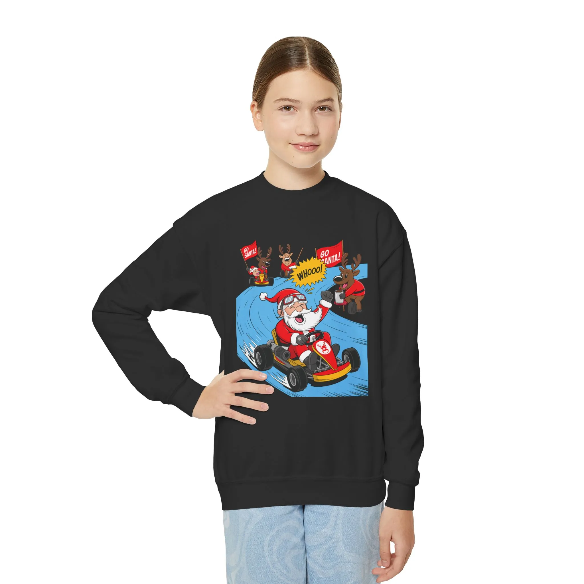 Go Santa Kart Racing Christmas Sweatshirt, Funny Santa - Reindeer Holiday Sweatshirt for Kids, Cute Christmas Jumper, Youth Xmas Gift - Image 6