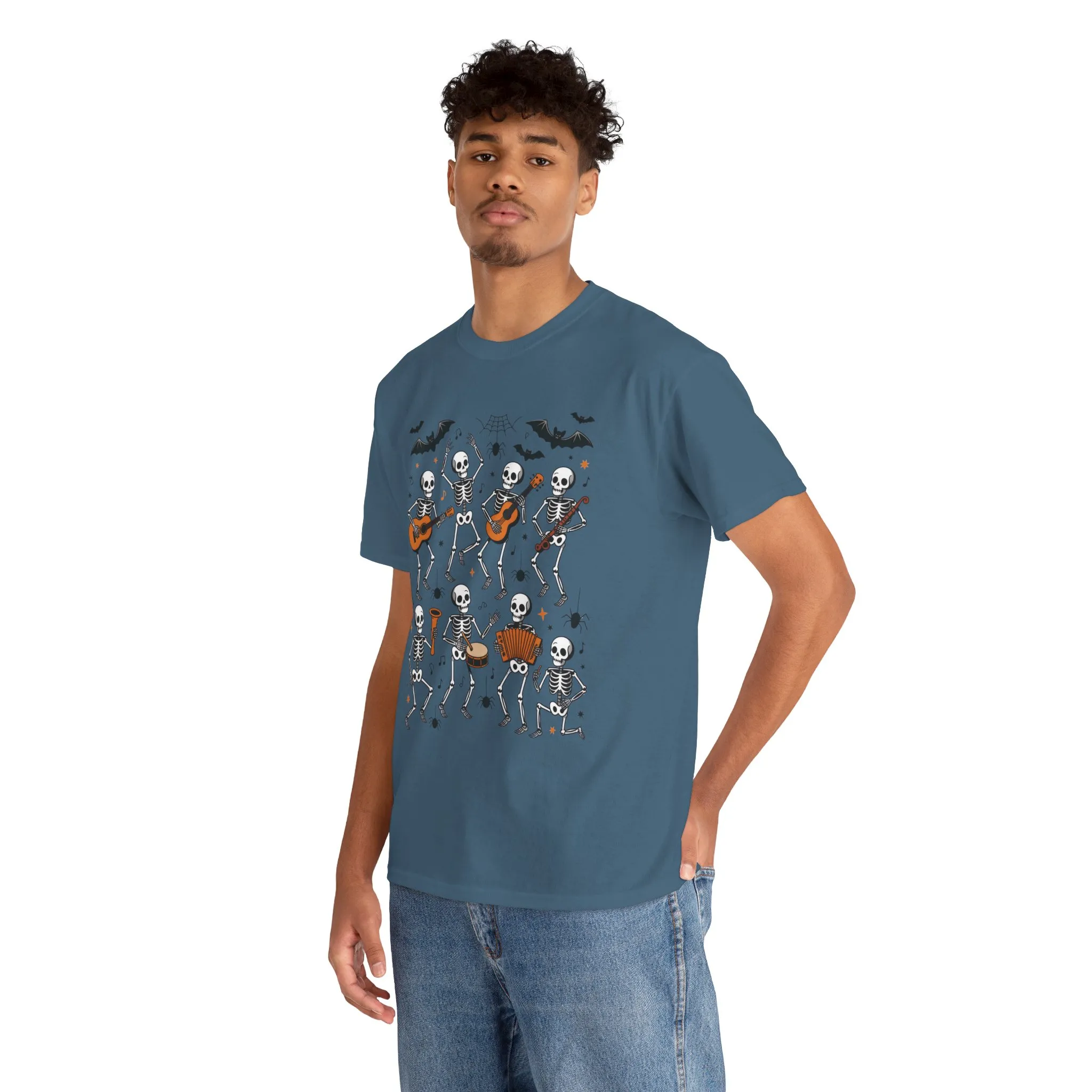 Dancing Skeleton Band Halloween T-Shirt for Men, Funny Spooky Music Tee, Rock and Roll Skeleton Shirt, Cool Halloween Party Outfit - Image 31