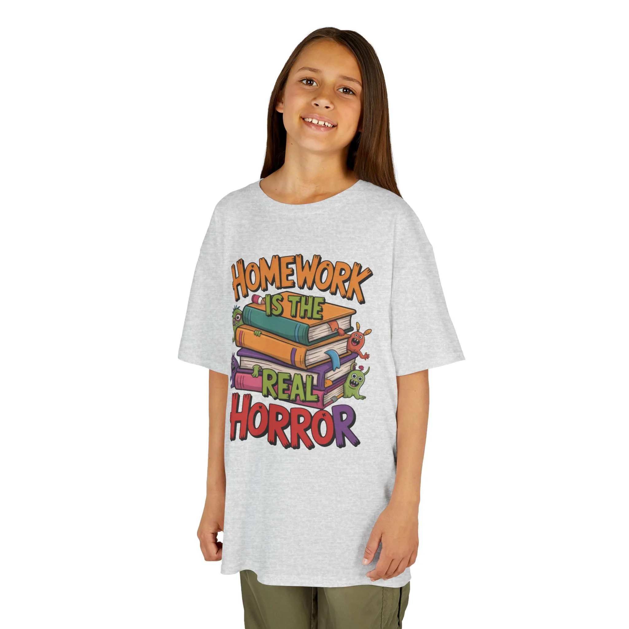 Kids Funny Homework Tee, Cute Monster School Shirt, Homework Is the Real Horror, Back to School Gift for Boys & Girls, Kids Halloween Tee - Image 5