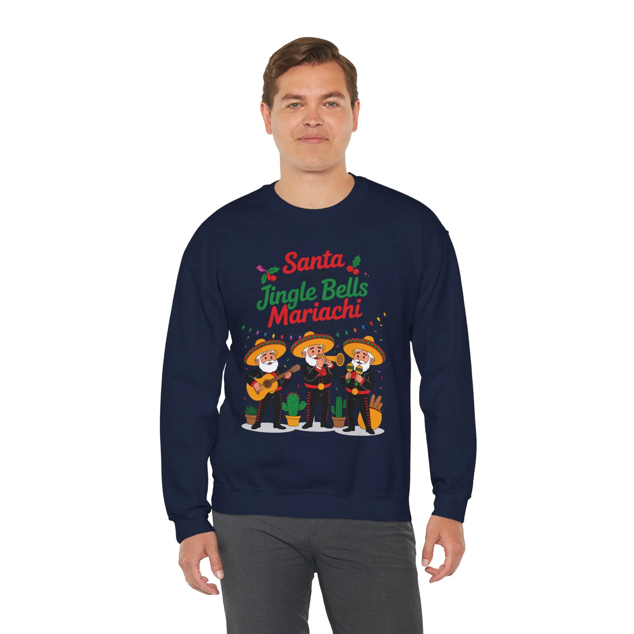 Santa and the Jingle Bells Mariachi Sweatshirt, Funny Mexican Christmas Jumper, Latin Holiday Fiesta Pullover - Image 24